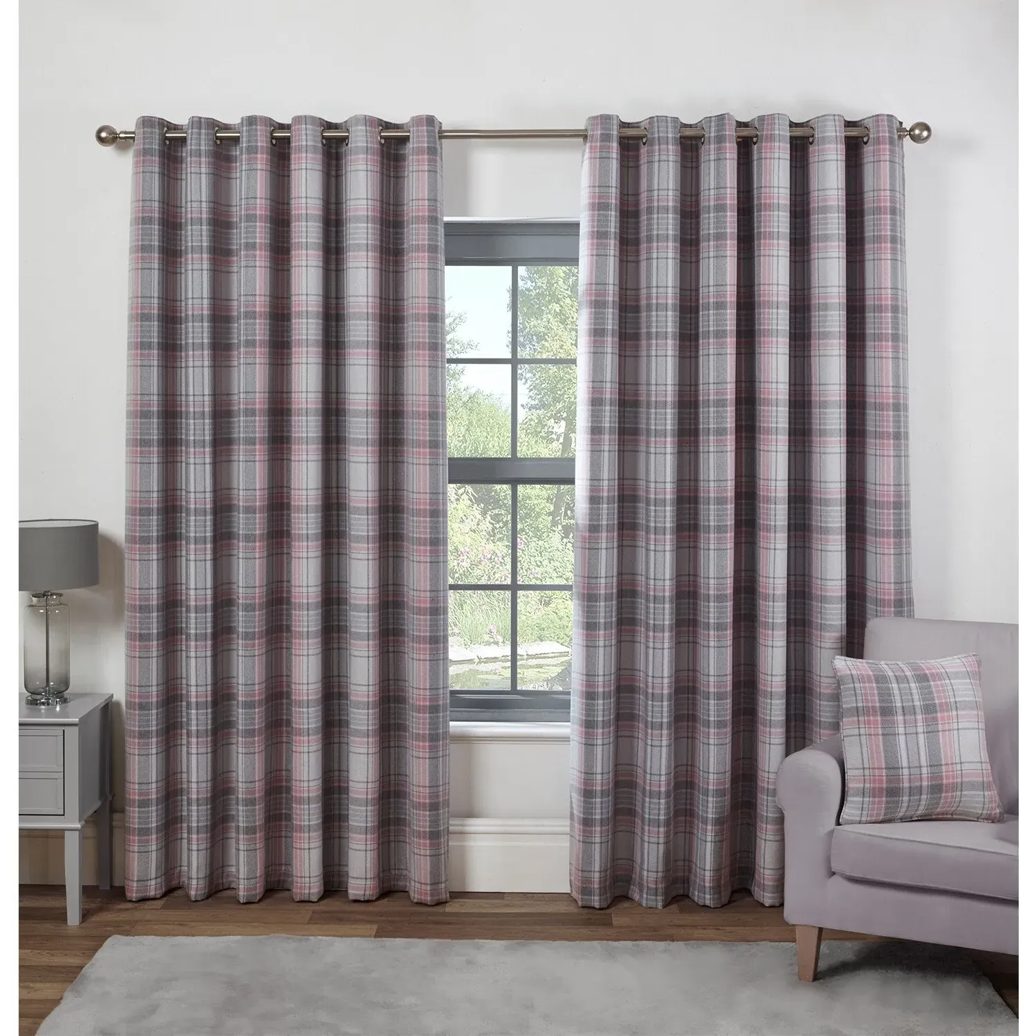 Hatfield Check Blackout Eyelet Curtains - Blush image
