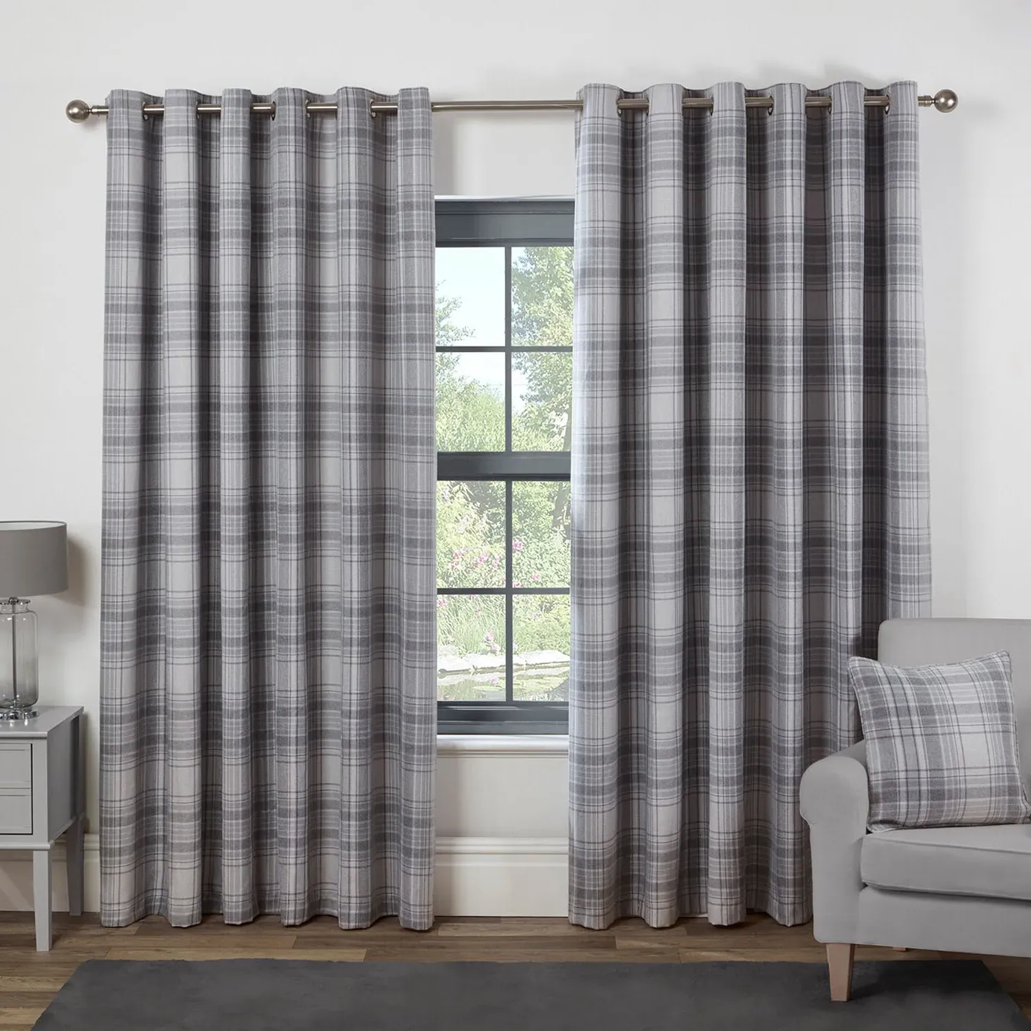 Hatfield Check Blackout Eyelet Curtains - Grey image