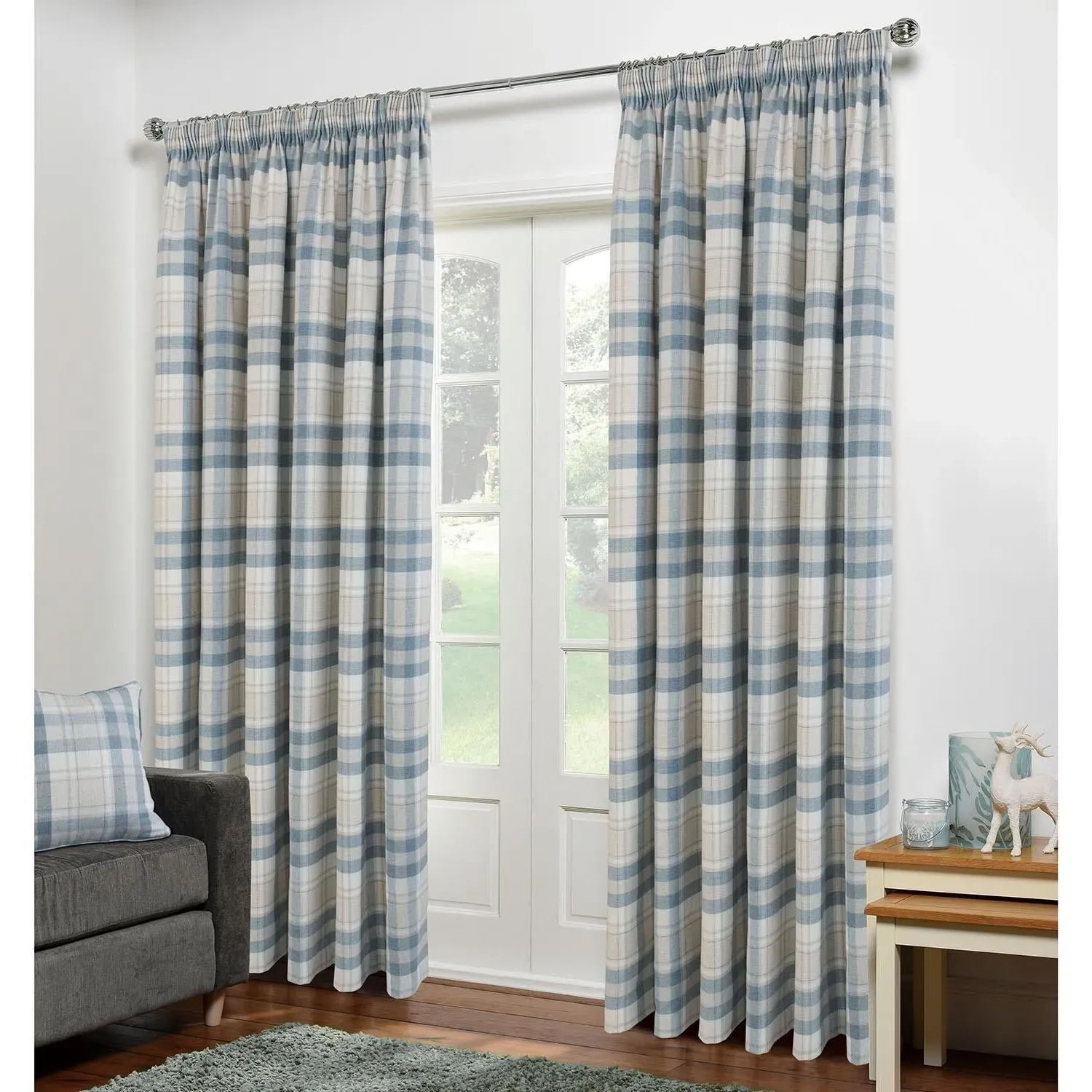 Highbury Check Curtains - Blue