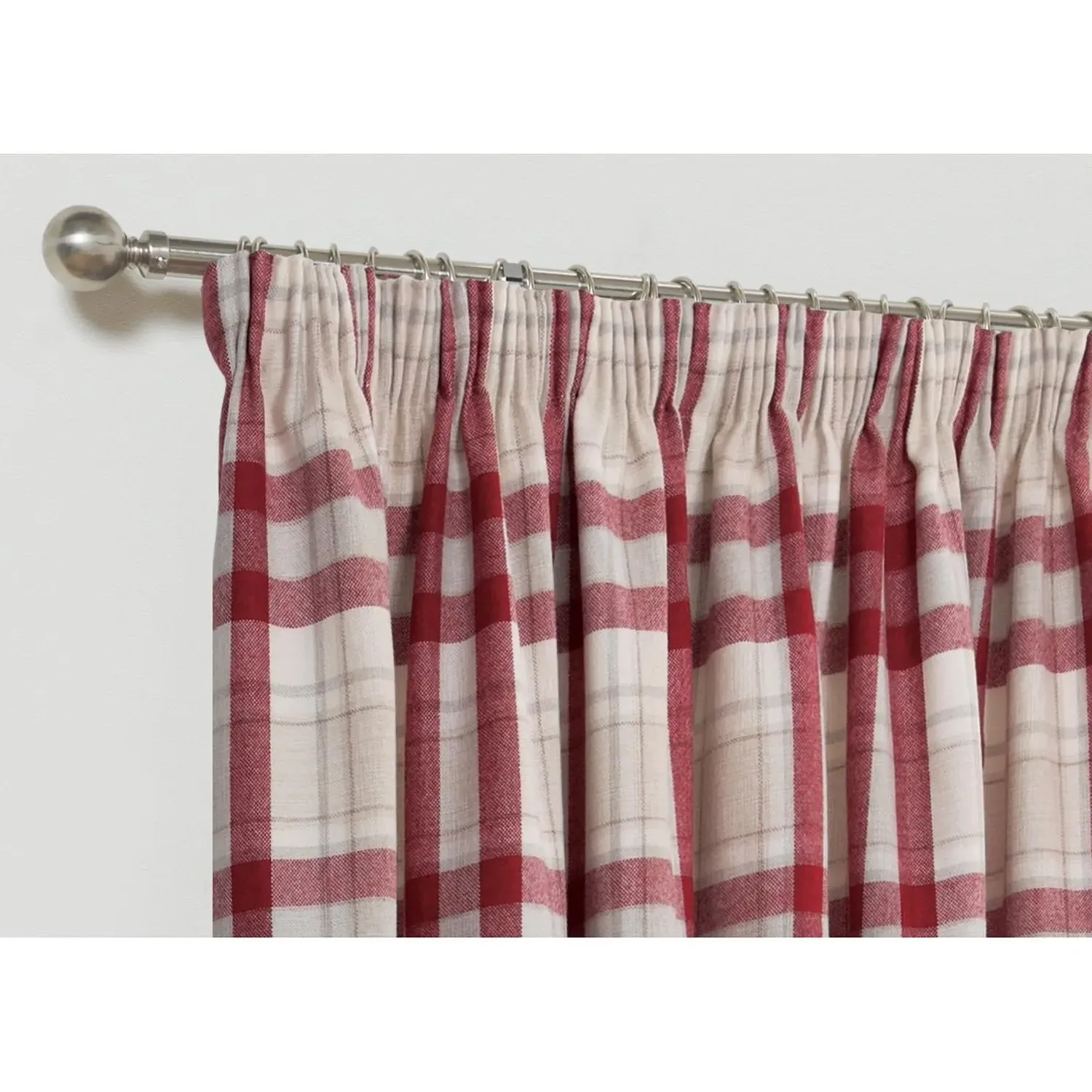 Highbury Check Curtains - Crimson, Cotton