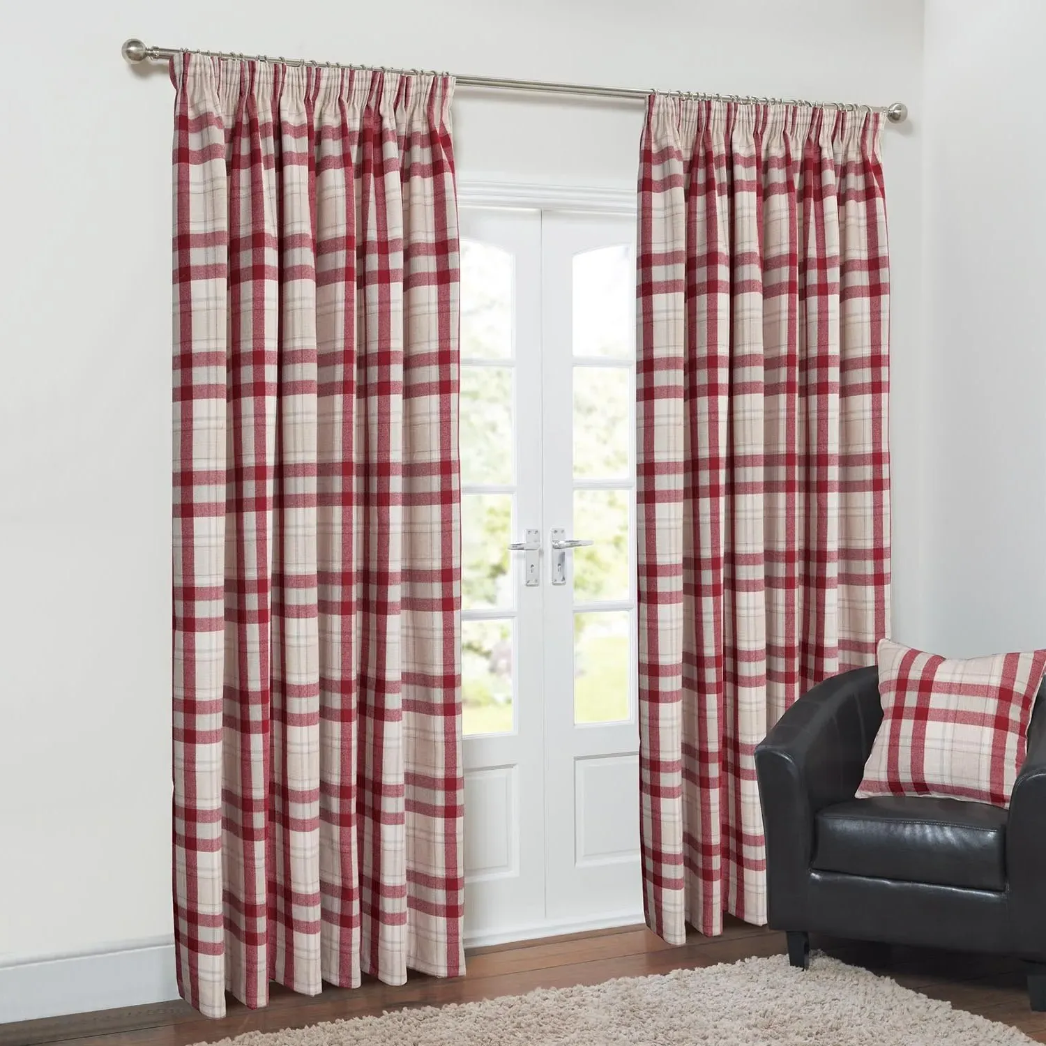 Highbury Check Curtains - Crimson, Cotton