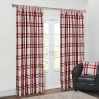 Highbury Check Curtains - Crimson, Cotton