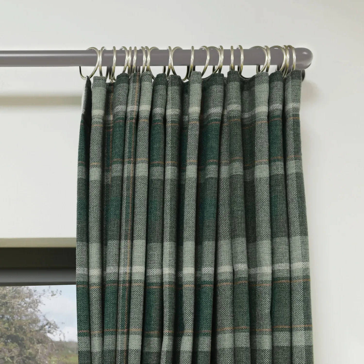 Highbury Check Curtains - Dark Green, Cotton