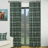 Highbury Check Curtains - Dark Green, Cotton