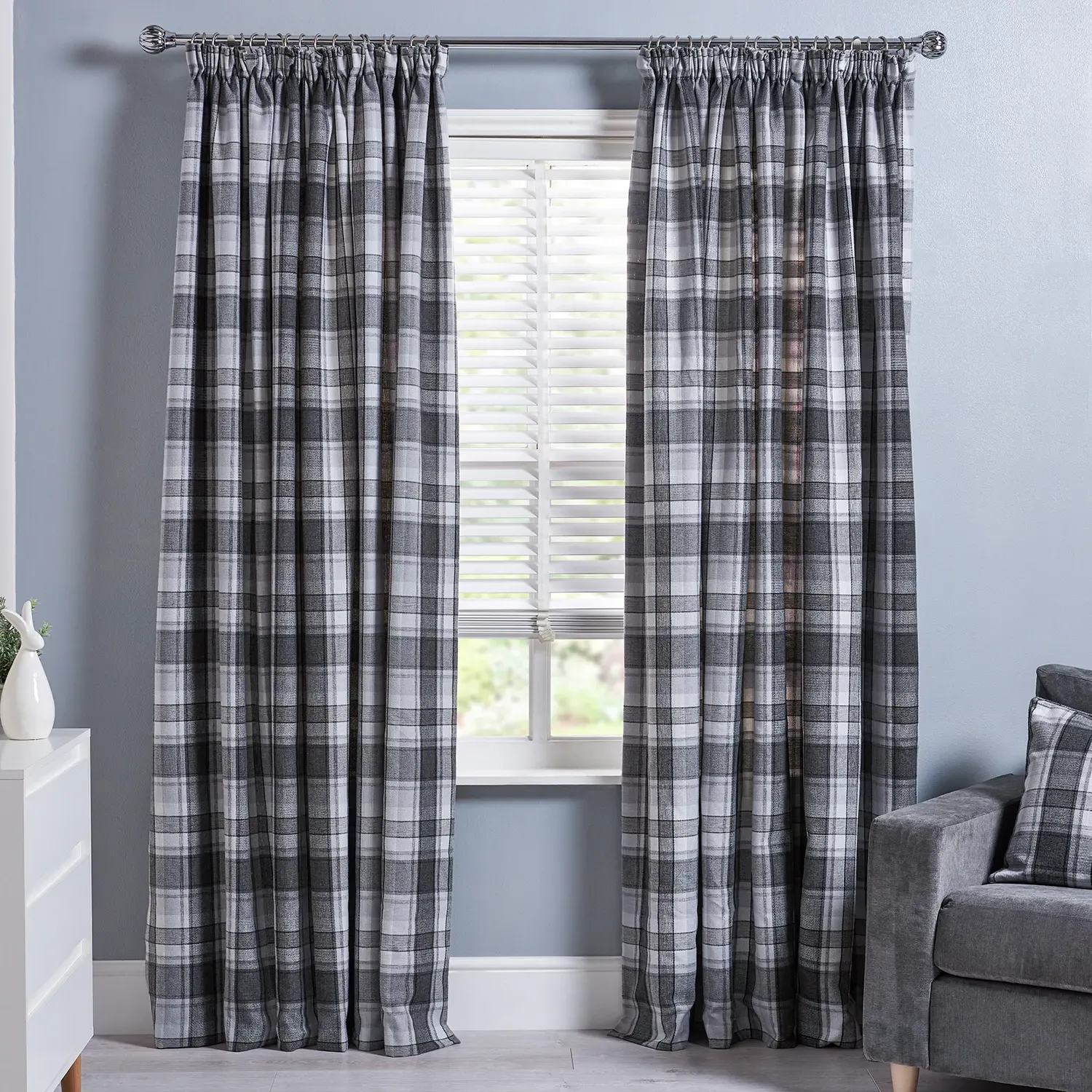 Highbury Check Curtains - Grey