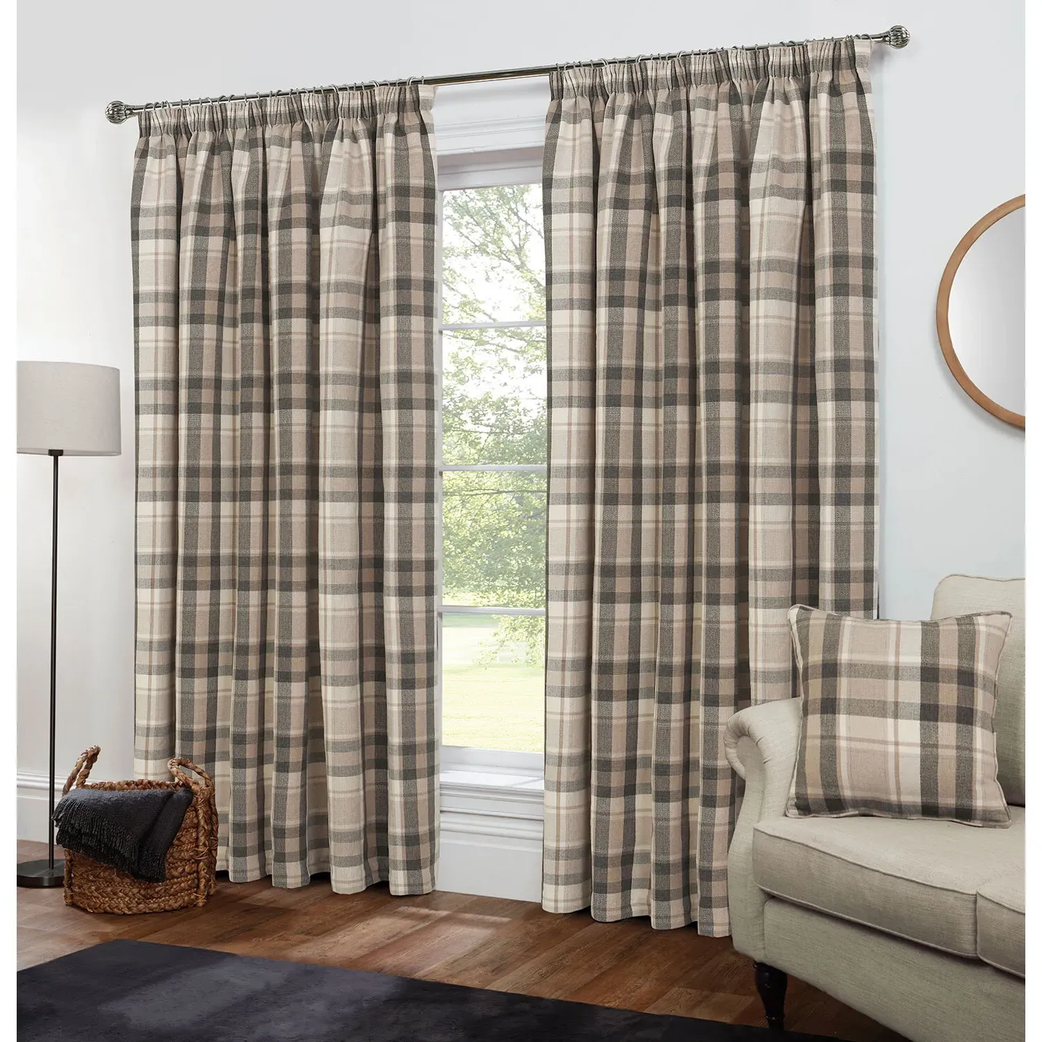 Highbury Check Curtains - Natural