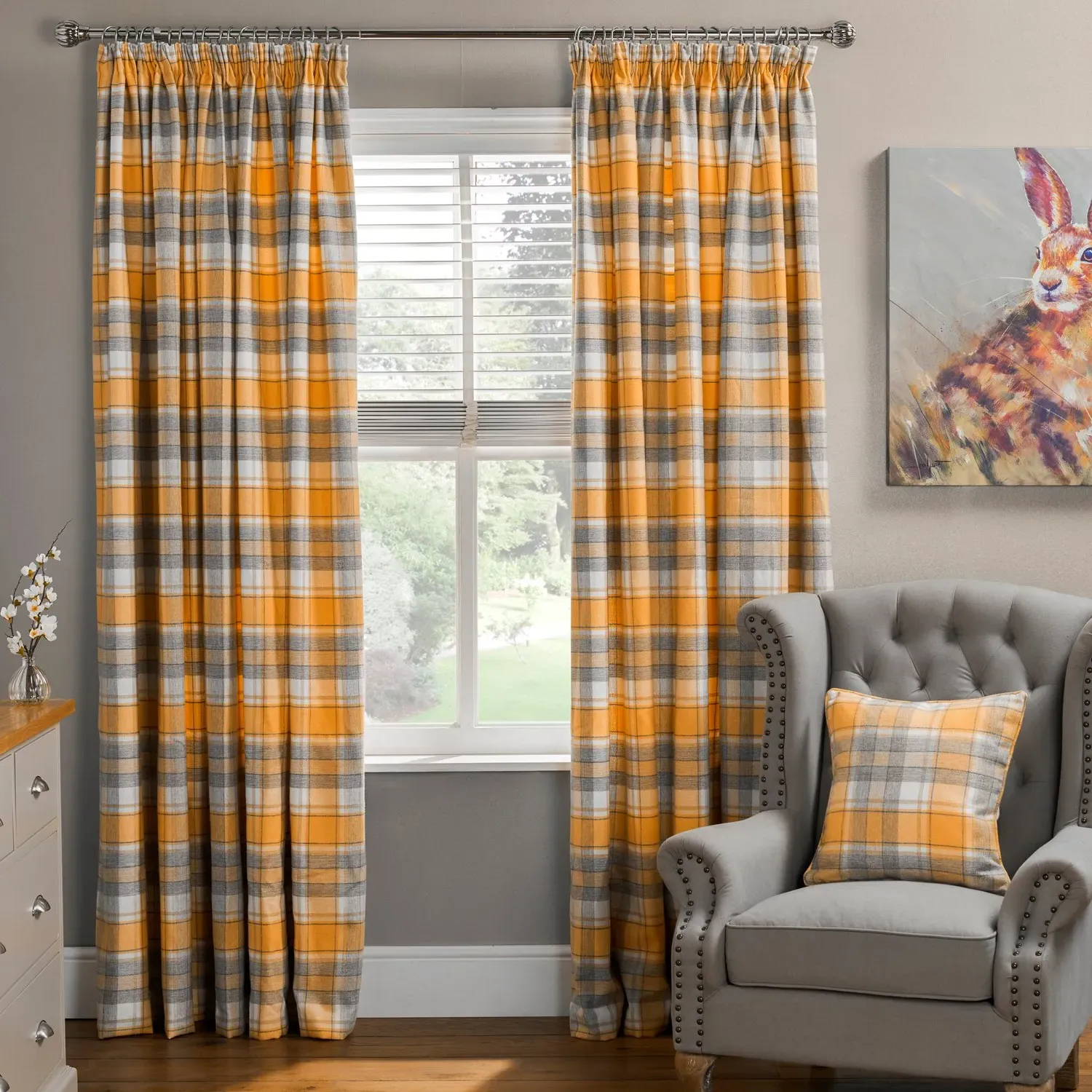 Highbury Check Curtains - Yellow