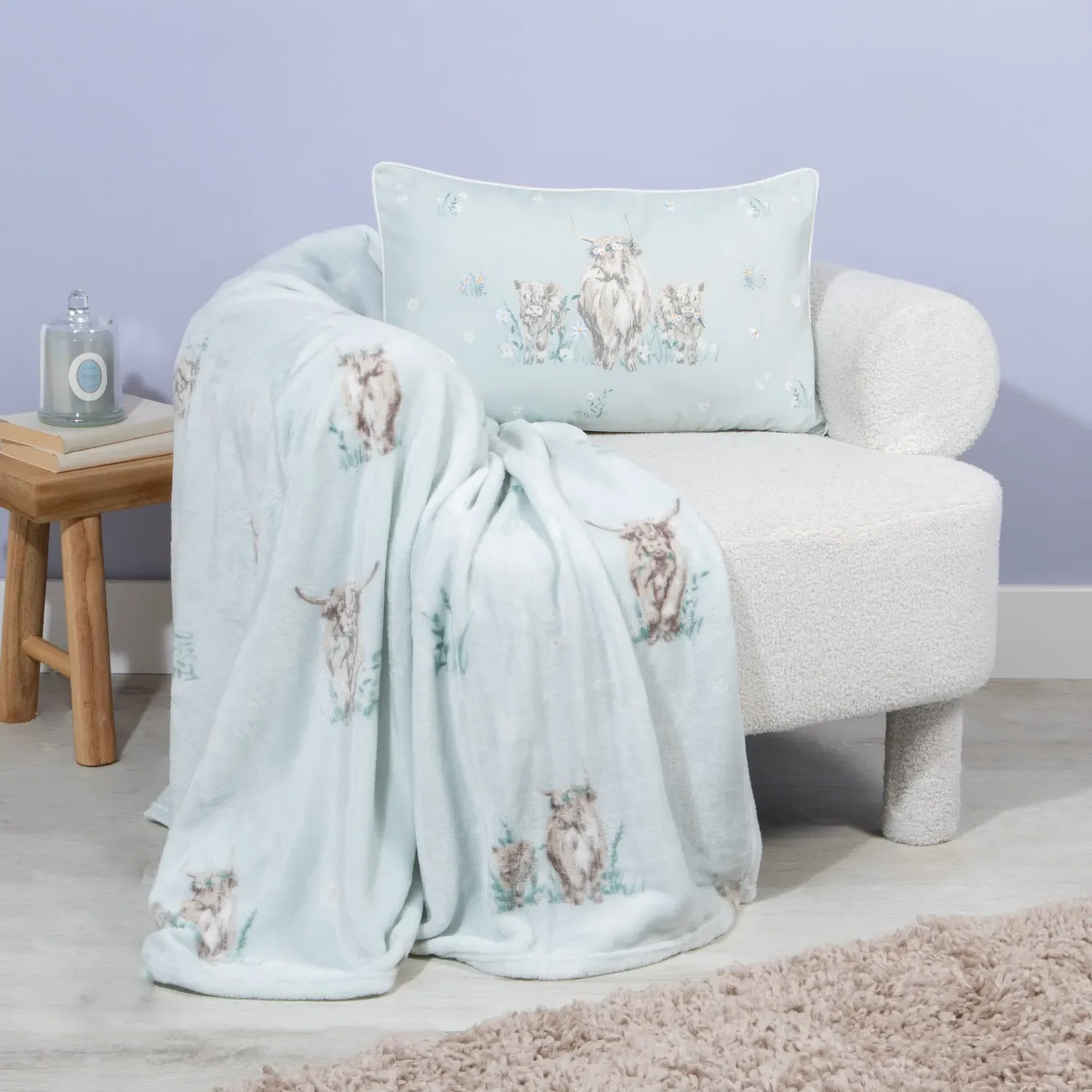 Highland Cows Cushion - Blue