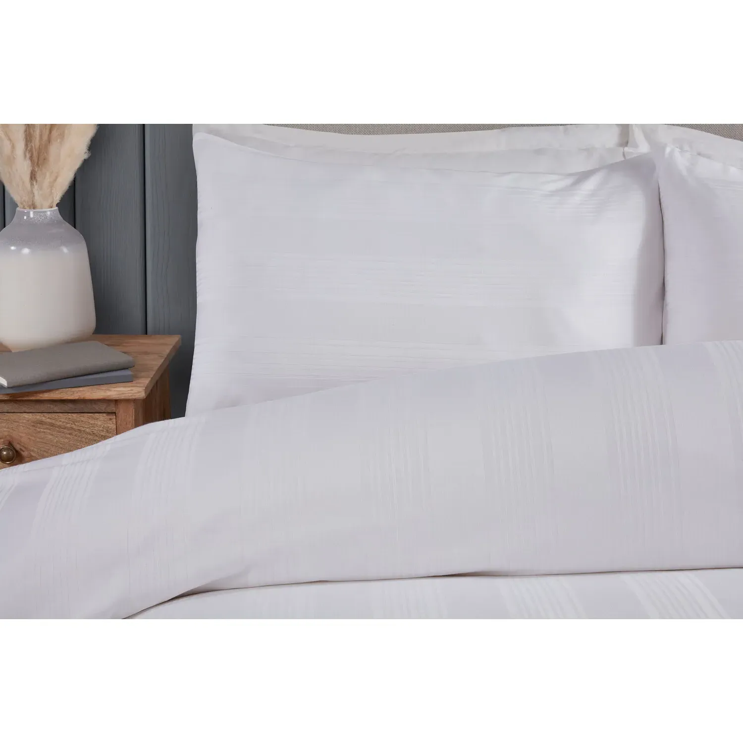 Islington Stripe Sateen Super King Duvet Cover Set - White