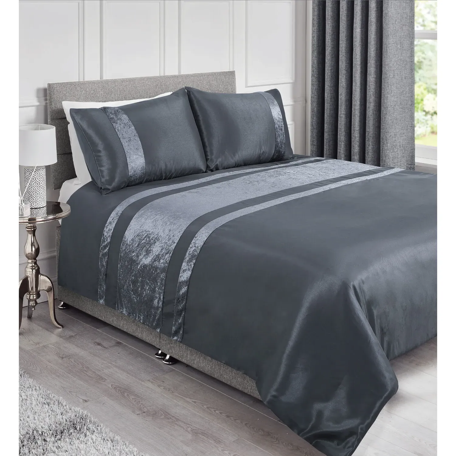 King Duvet Cover Set with Pillowcases - Charcoal, Velvet