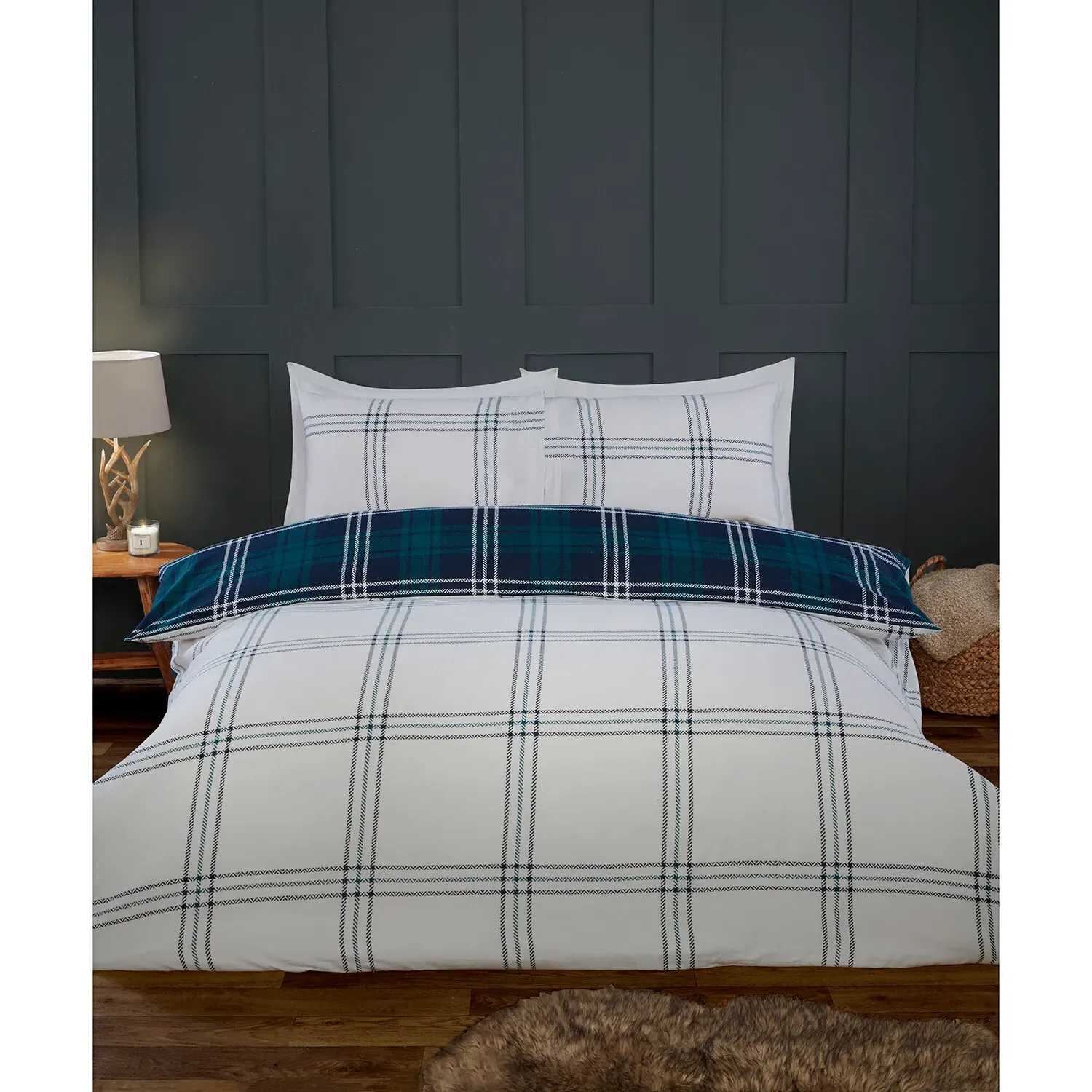 Kirkland Check King Duvet Cover and Pillowcase Set - Navy
