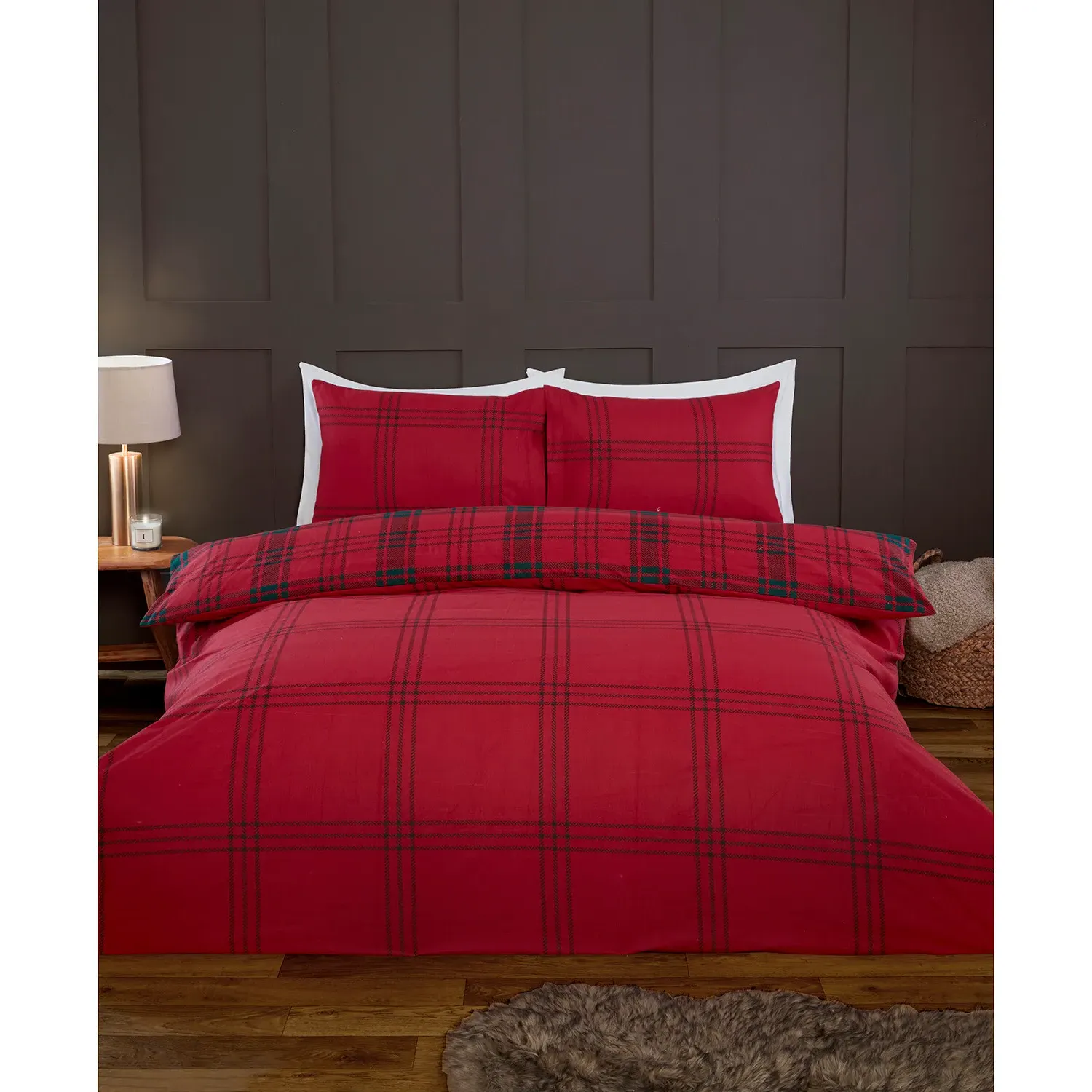 Kirkland Check Single Duvet Cover and Pillowcase Set - Red
