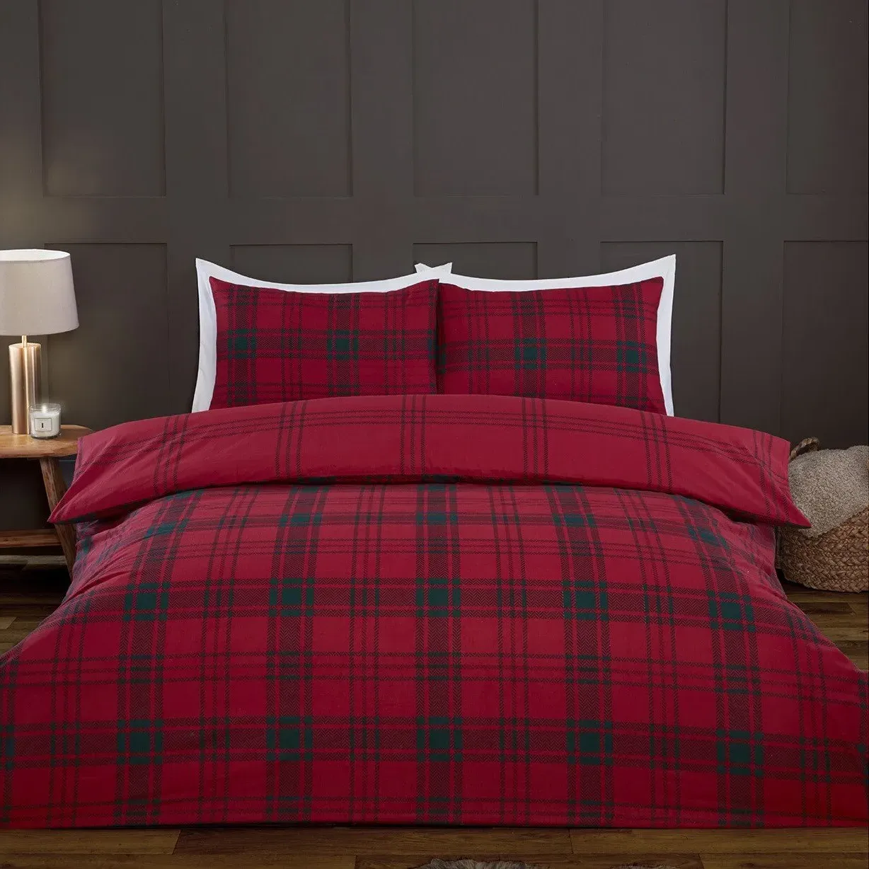 Kirkland Check Super King Duvet Cover and Pillowcase Set - Red