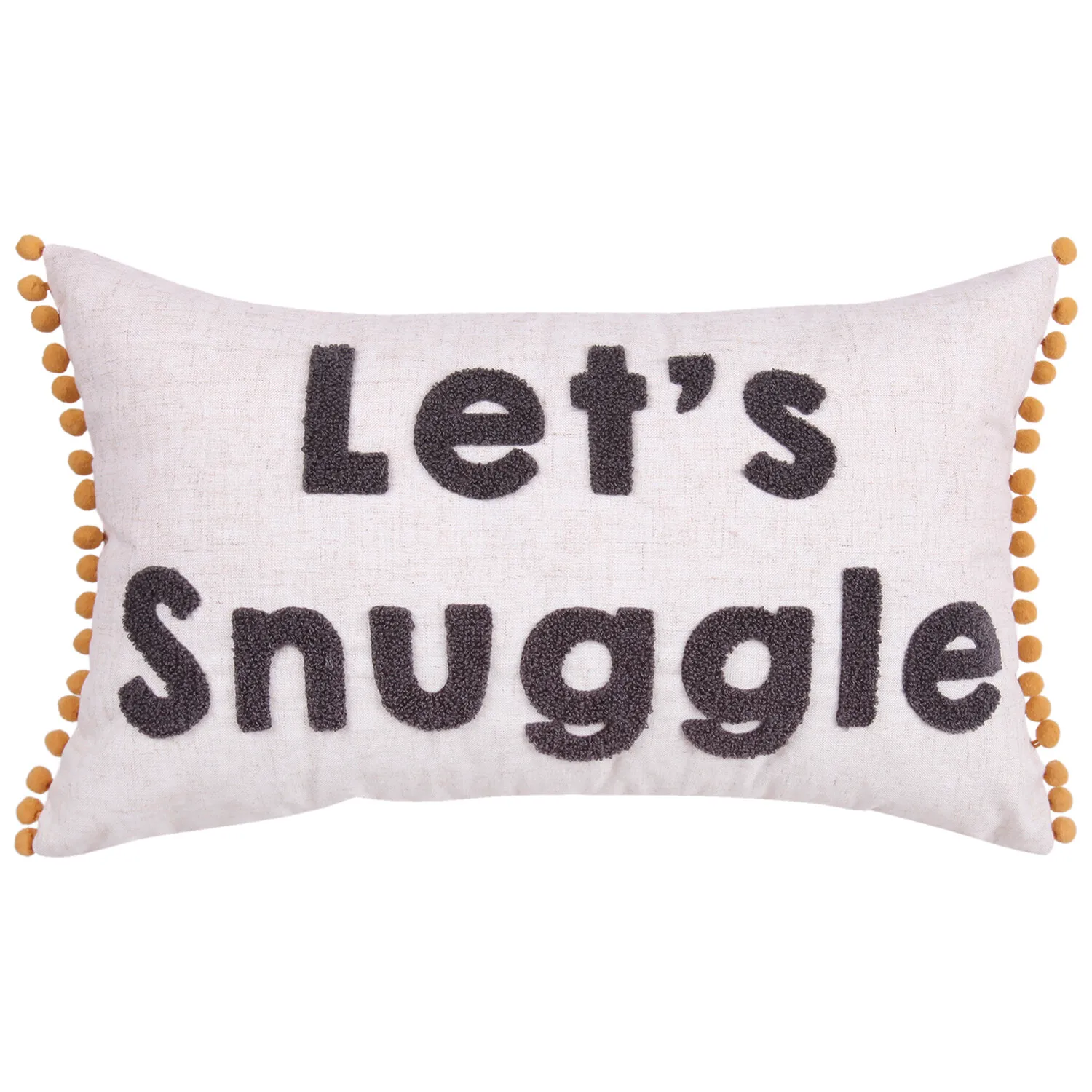 Lets Snuggle Pom Pom Cushion - Yellow, Linen Mix image