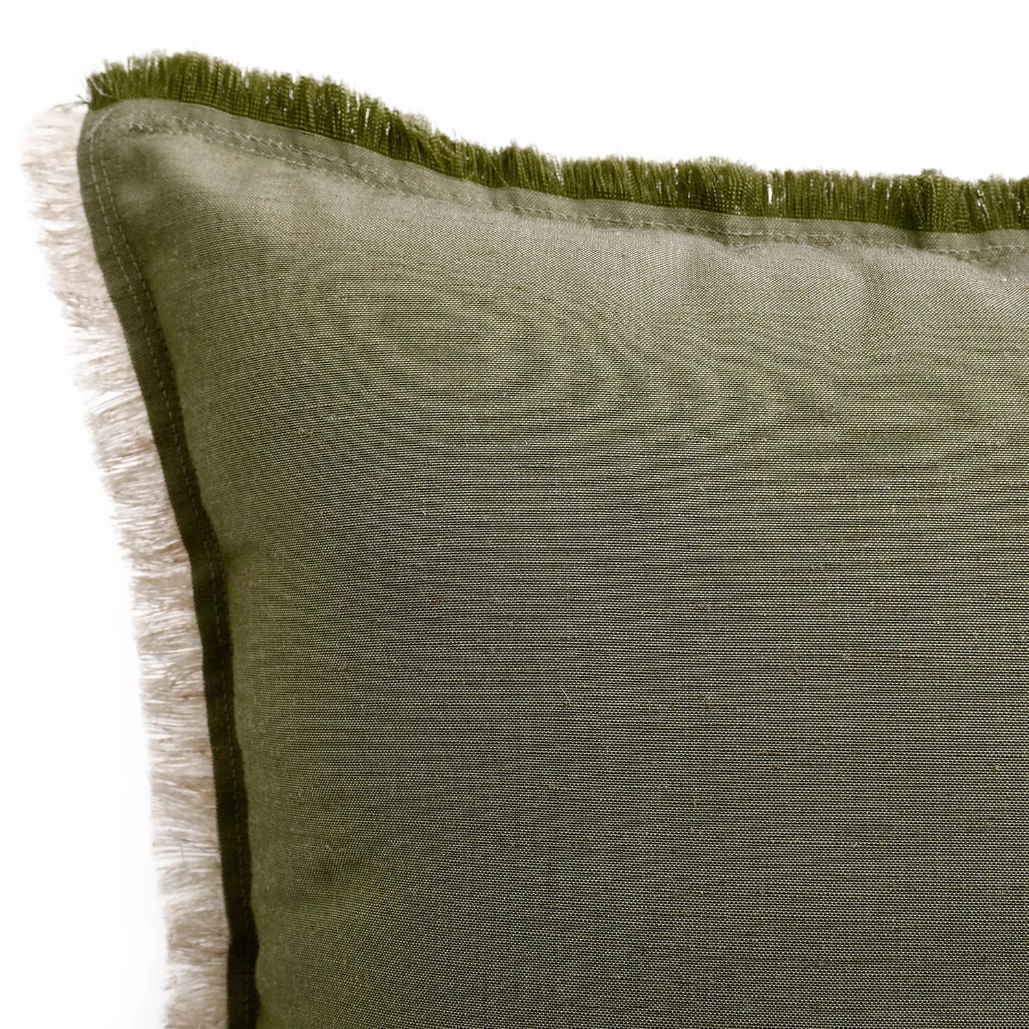 Linen Fringe Edge Cushion - Green