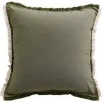 Linen Fringe Edge Cushion - Green