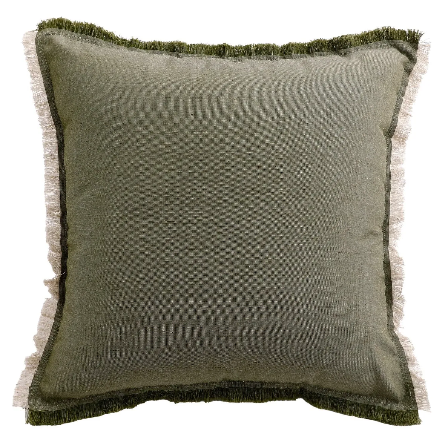Linen Fringe Edge Cushion - Green image