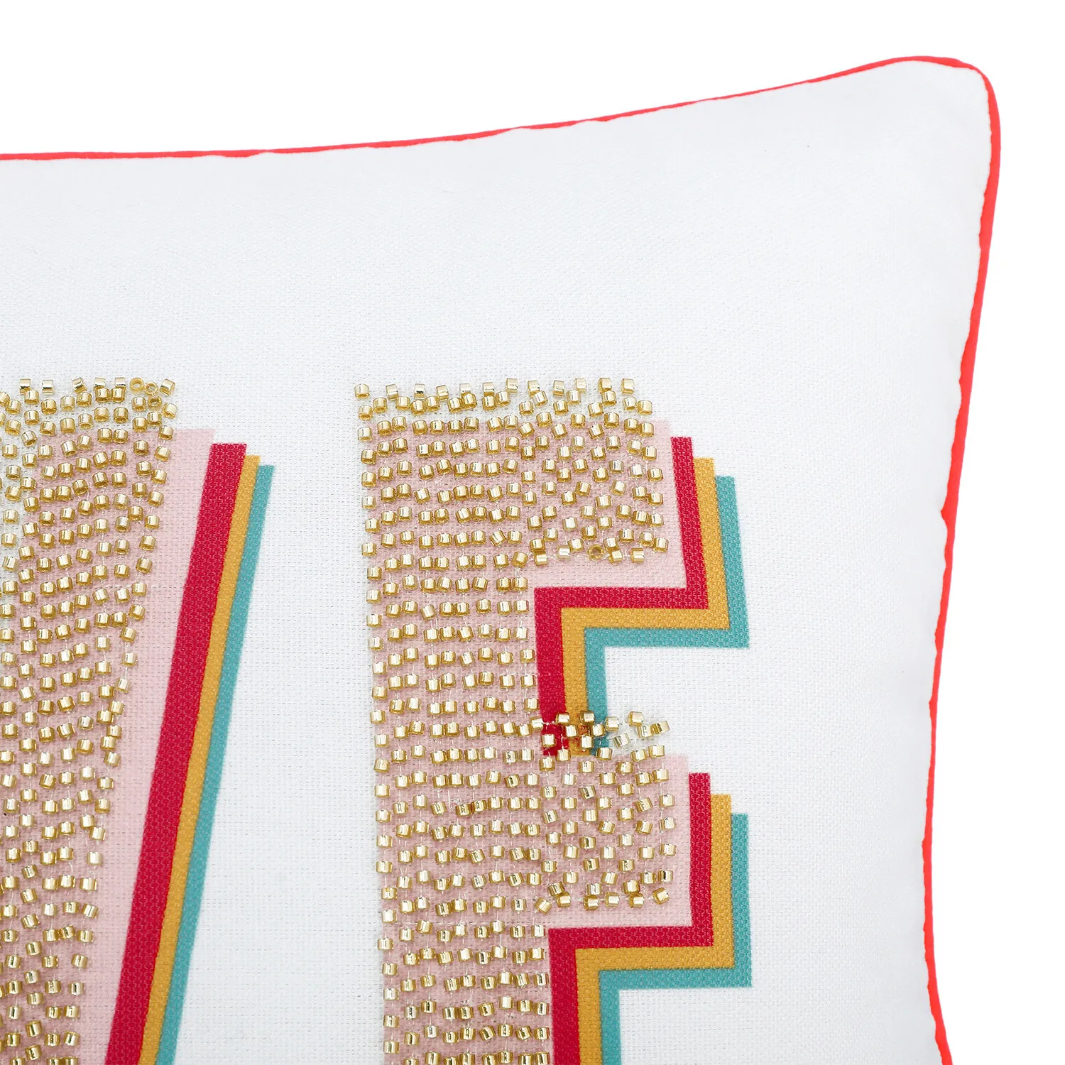 Love Gold Beaded Cushion - White