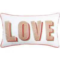 Love Gold Beaded Cushion - White