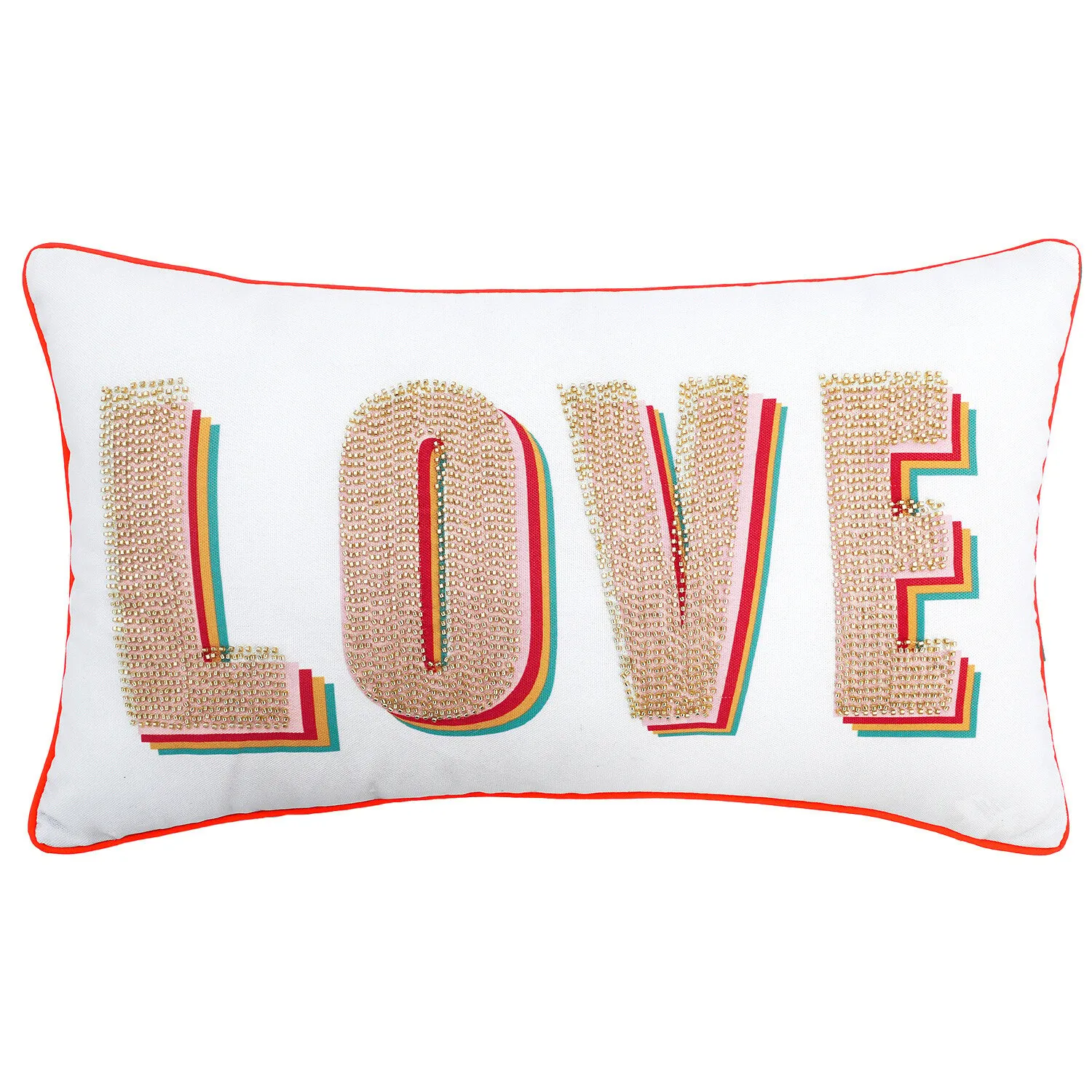 Love Gold Beaded Cushion - White image