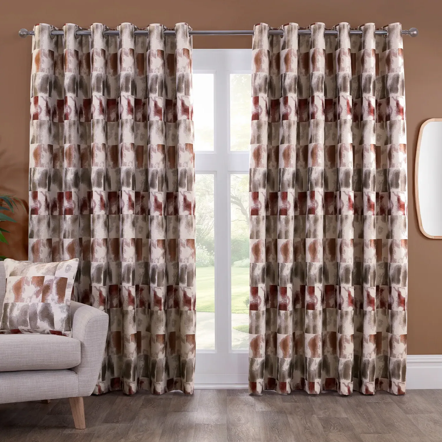 Maddox Geo Jacquard Curtain with Eyelets - Multicolour
