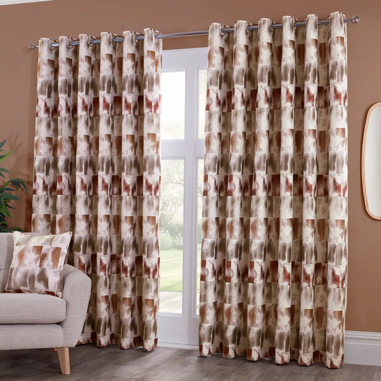 Maddox Geo Jacquard Curtain with Eyelets - Multicolour