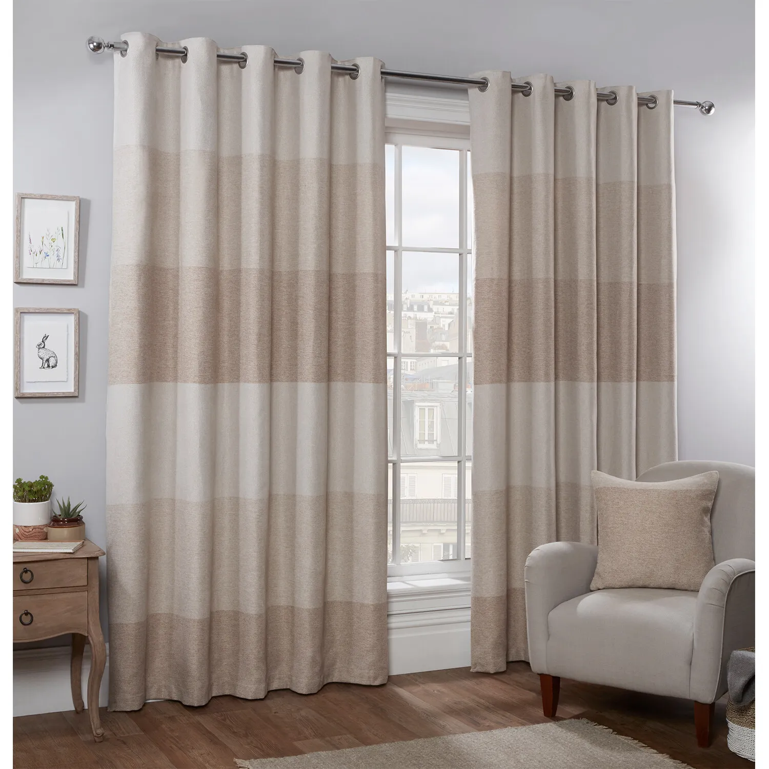 Maison Stripe Eyelet Curtains - Natural
