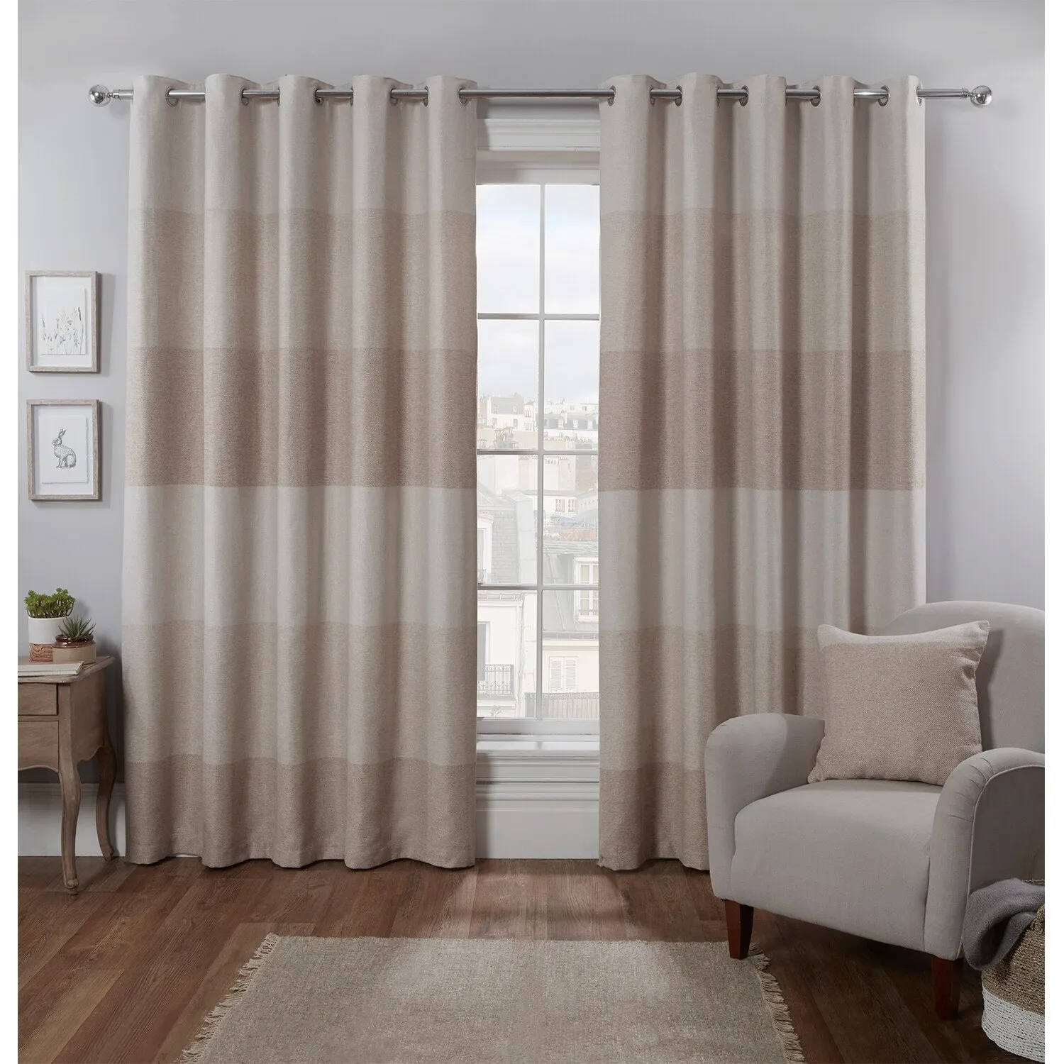 Maison Stripe Eyelet Curtains - Natural image