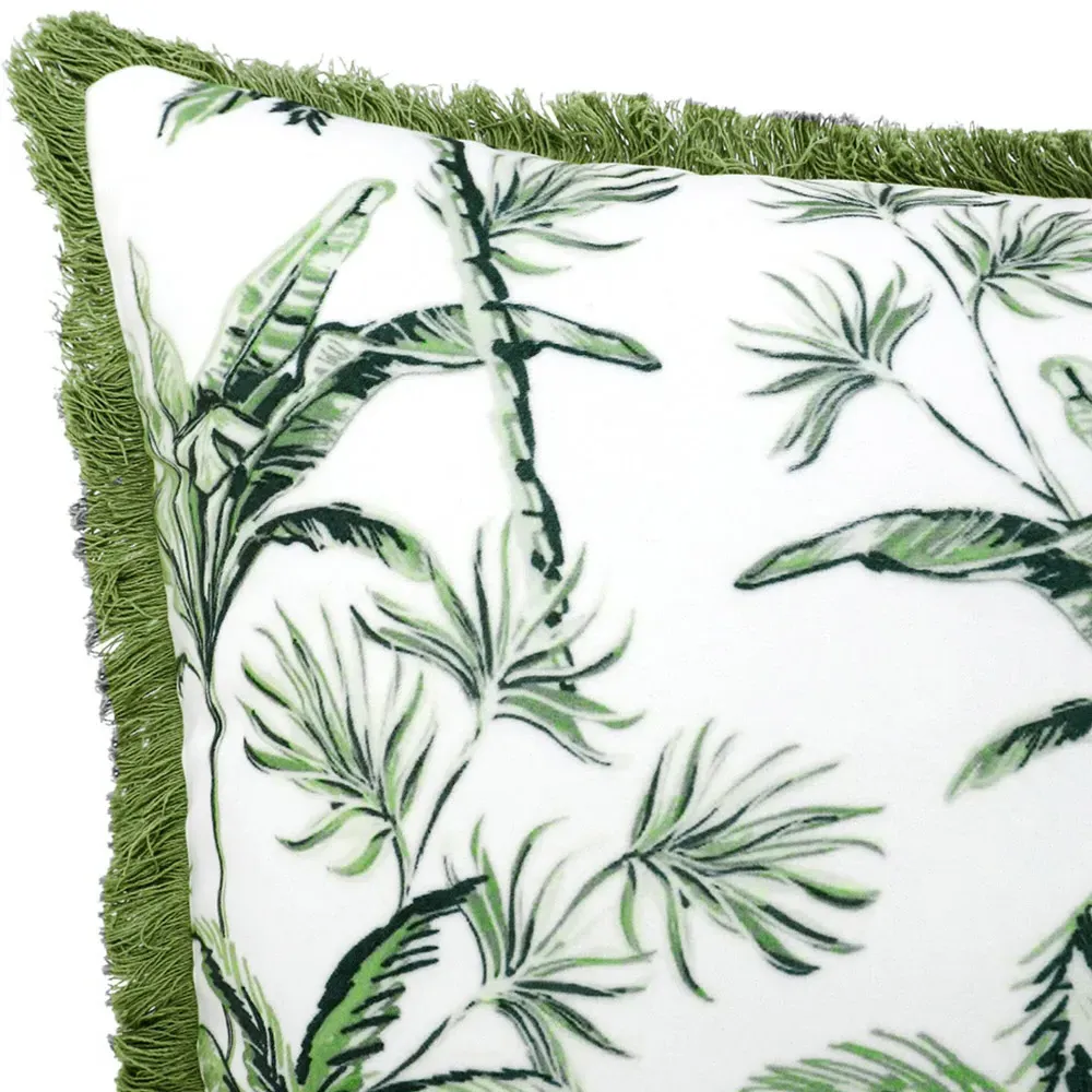 Malawi Palm Cushion with Fringe - Green