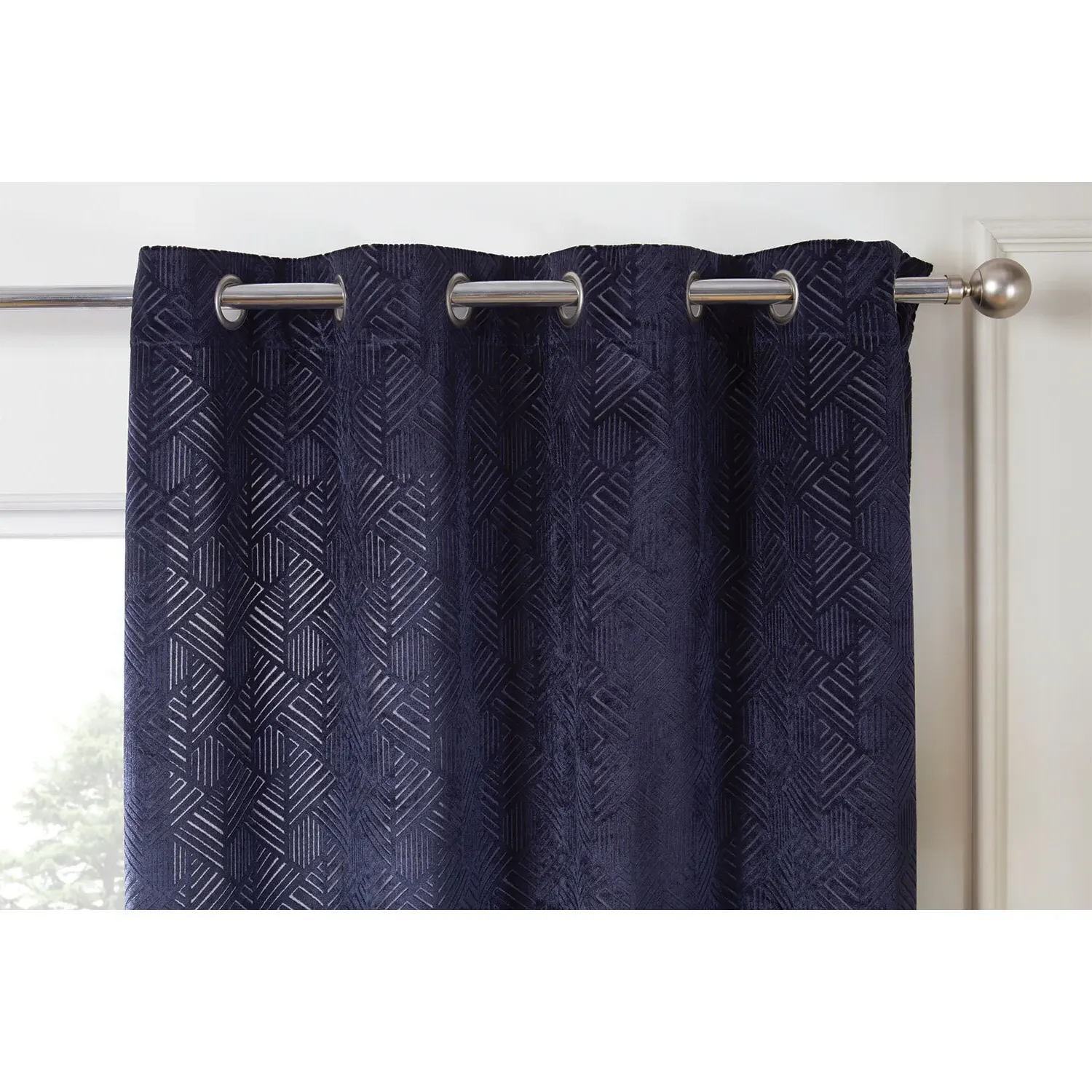 Malone Geometric Velvet Eyelet Panel Curtain 240 x 140cm