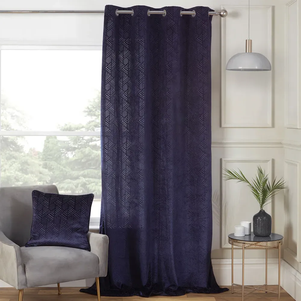 Malone Geometric Velvet Eyelet Panel Curtain 240 x 140cm
