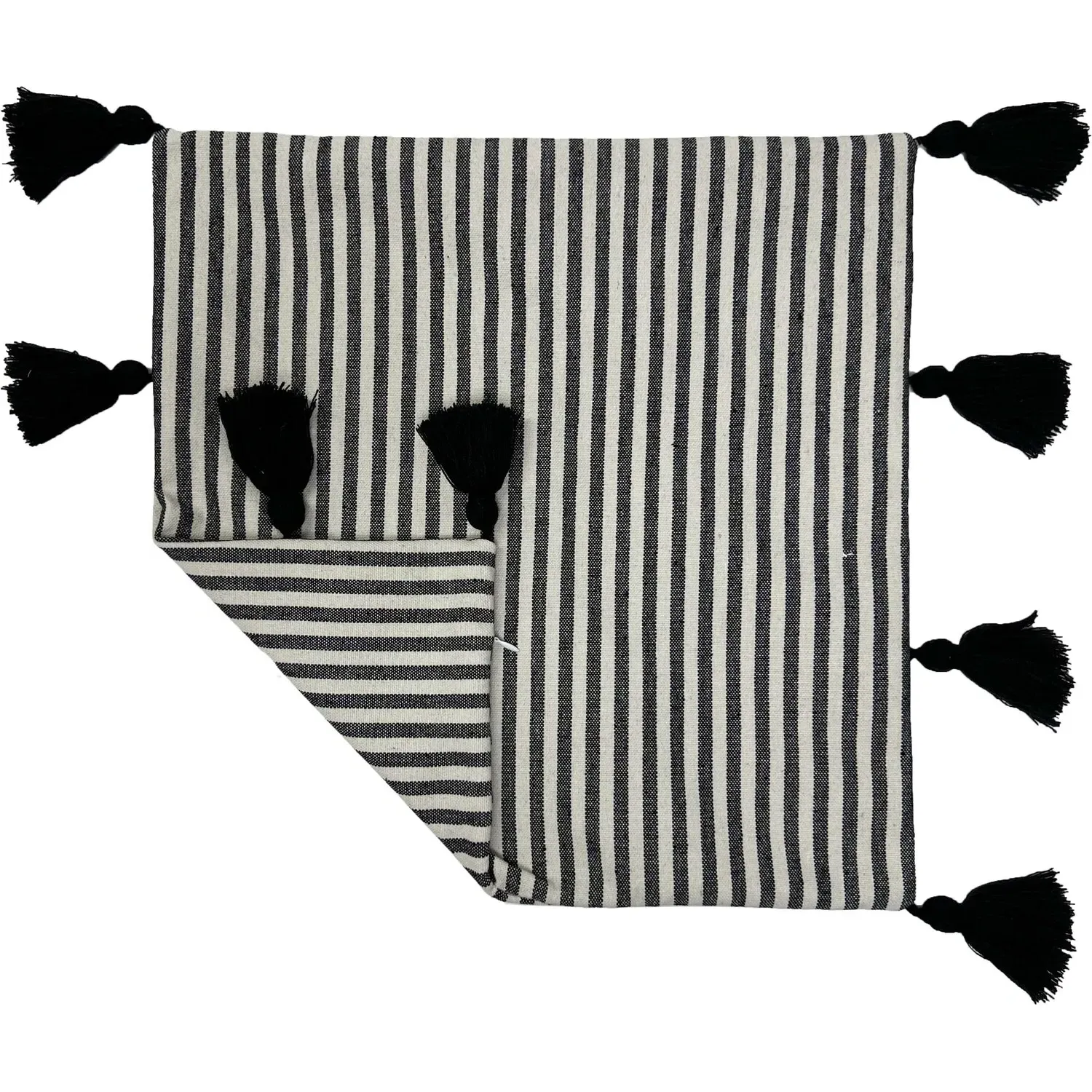 Margate Stripe Cushion with Tassels - Monochrome
