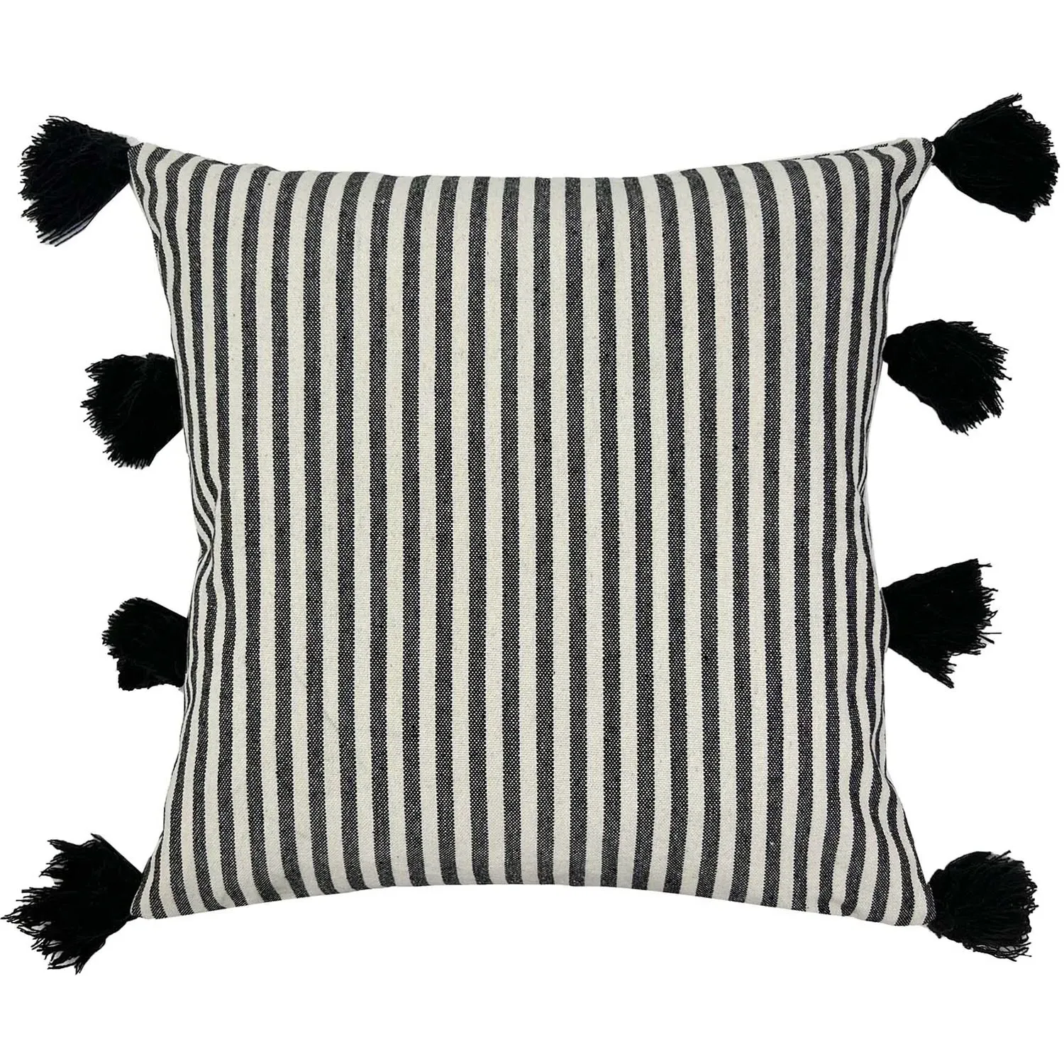Margate Stripe Cushion with Tassels - Monochrome image