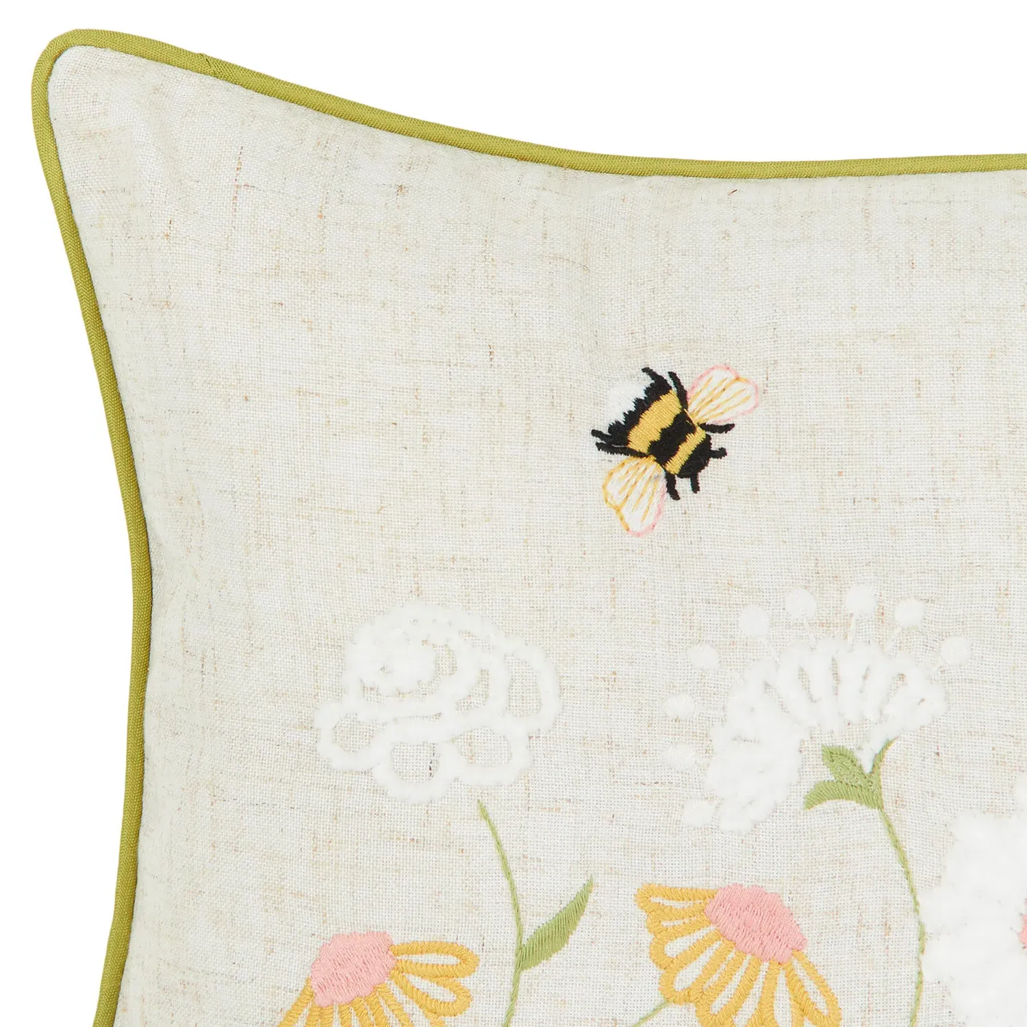 Meadow Flowers Embroidered Cushion - Multicolour