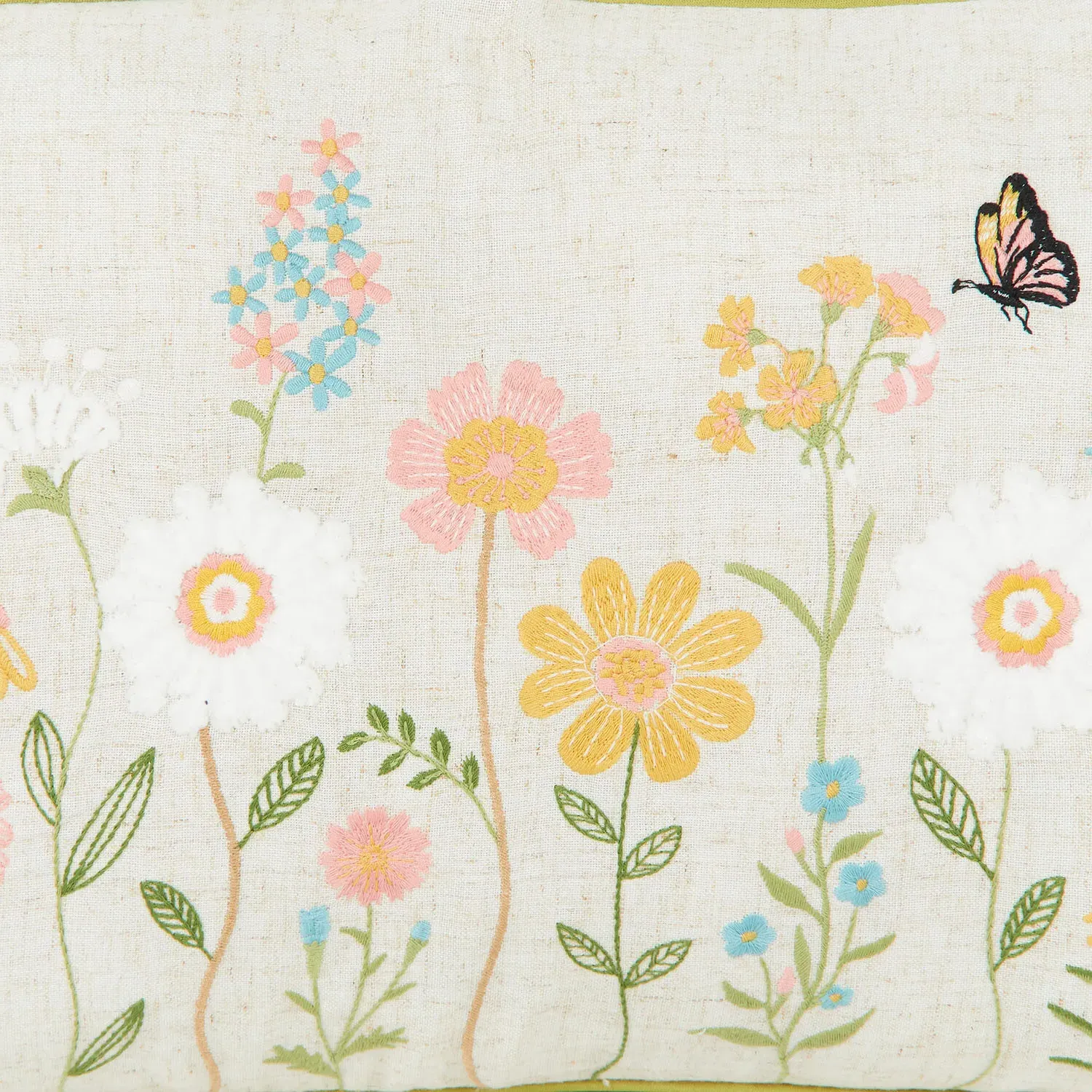 Meadow Flowers Embroidered Cushion - Multicolour
