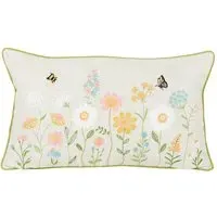 Meadow Flowers Embroidered Cushion - Multicolour