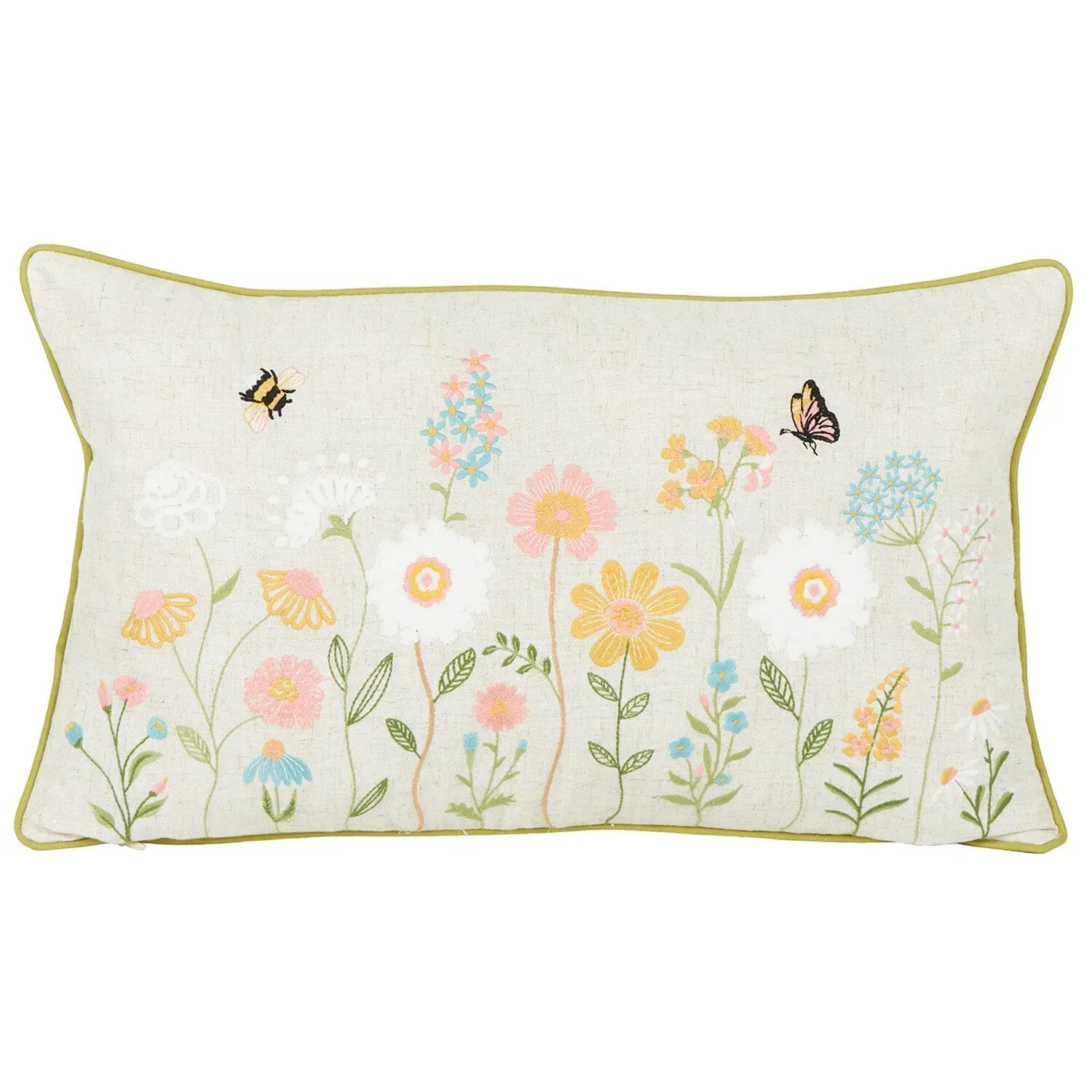 Meadow Flowers Embroidered Cushion - Multicolour image