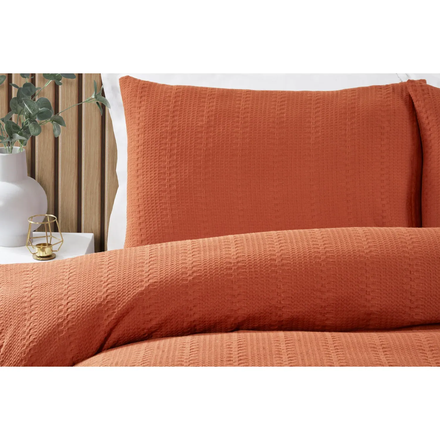 Merida Super King Waffle Stripe Duvet Set - Rust, Cotton