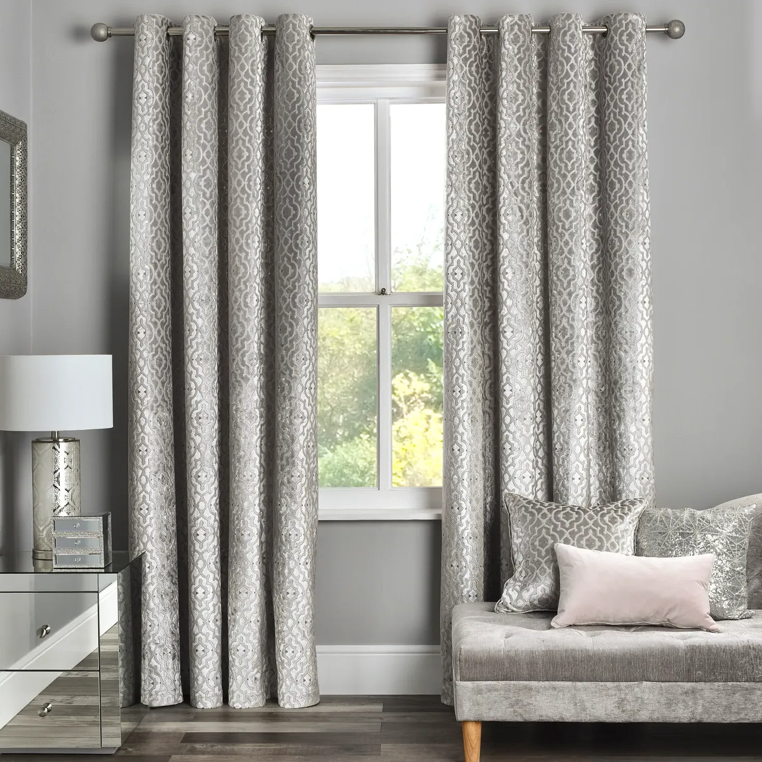 Metallic Halo Velvet Lined Curtains - 168 x 229cm image