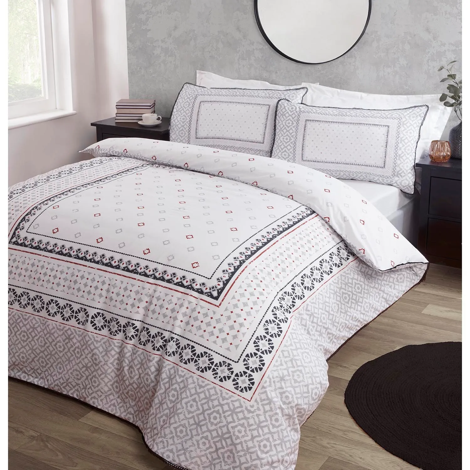 Metro Geo Fringe Super King Duvet Set - Grey, Cotton