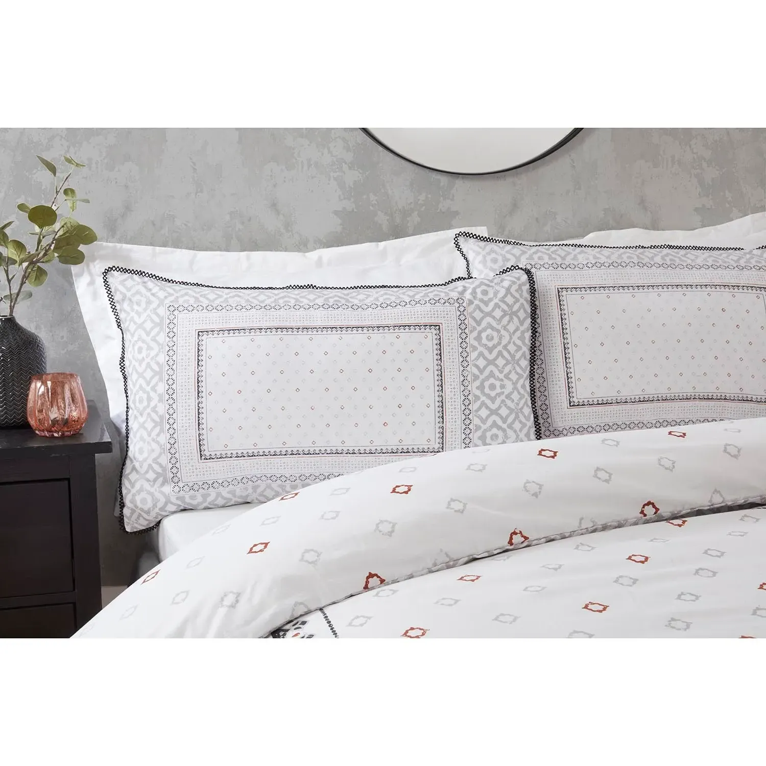 Metro Geo Fringe Super King Duvet Set - Grey, Cotton