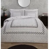 Metro Geo Fringe Super King Duvet Set - Grey, Cotton