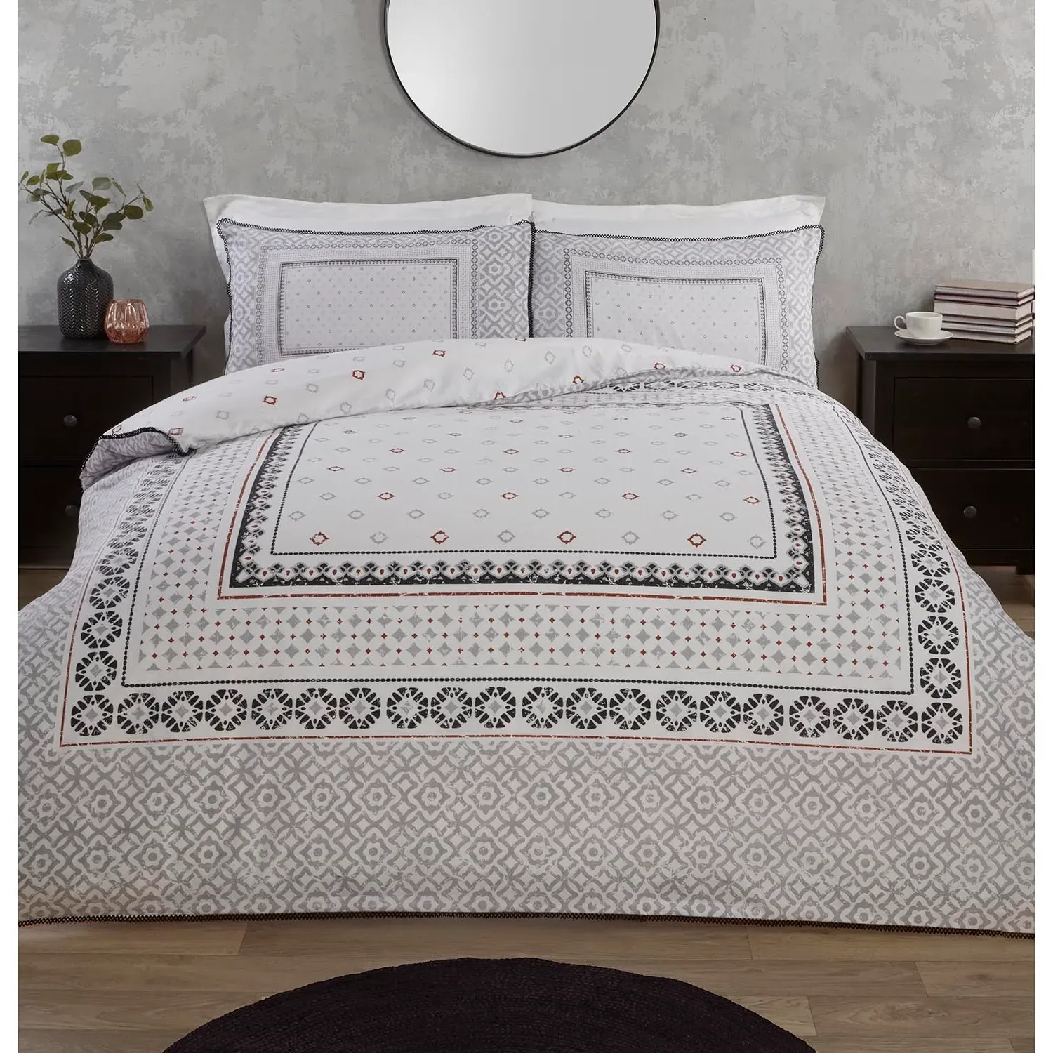 Metro Geo Fringe Super King Duvet Set - Grey, Cotton image