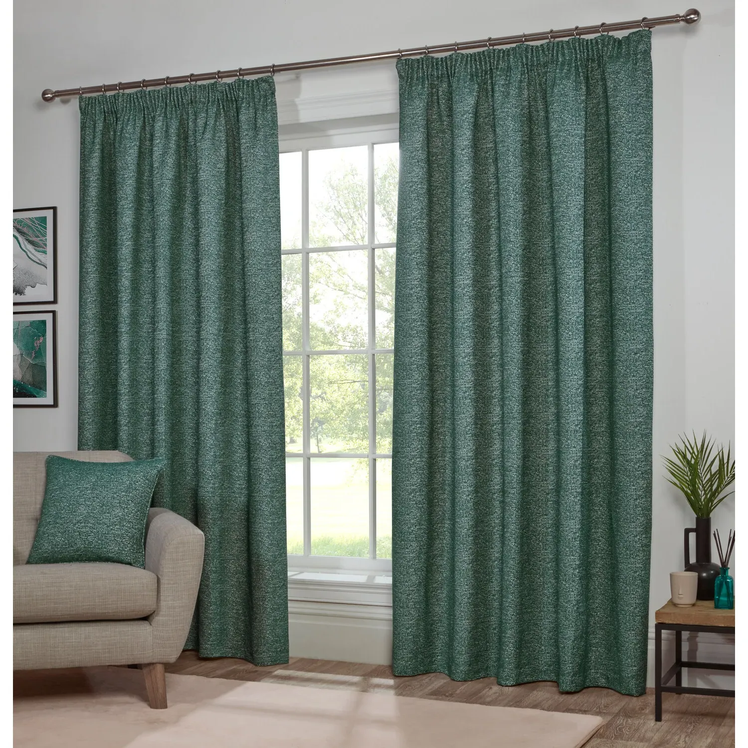Montreal Chenille Taped Curtain - Green