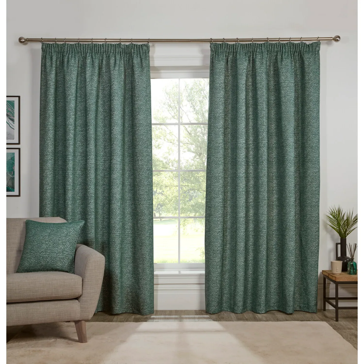 Montreal Chenille Taped Curtain - Green