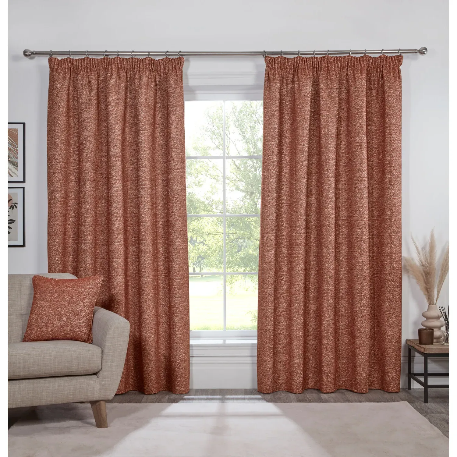 Montreal Chenille Taped Curtain - Rust