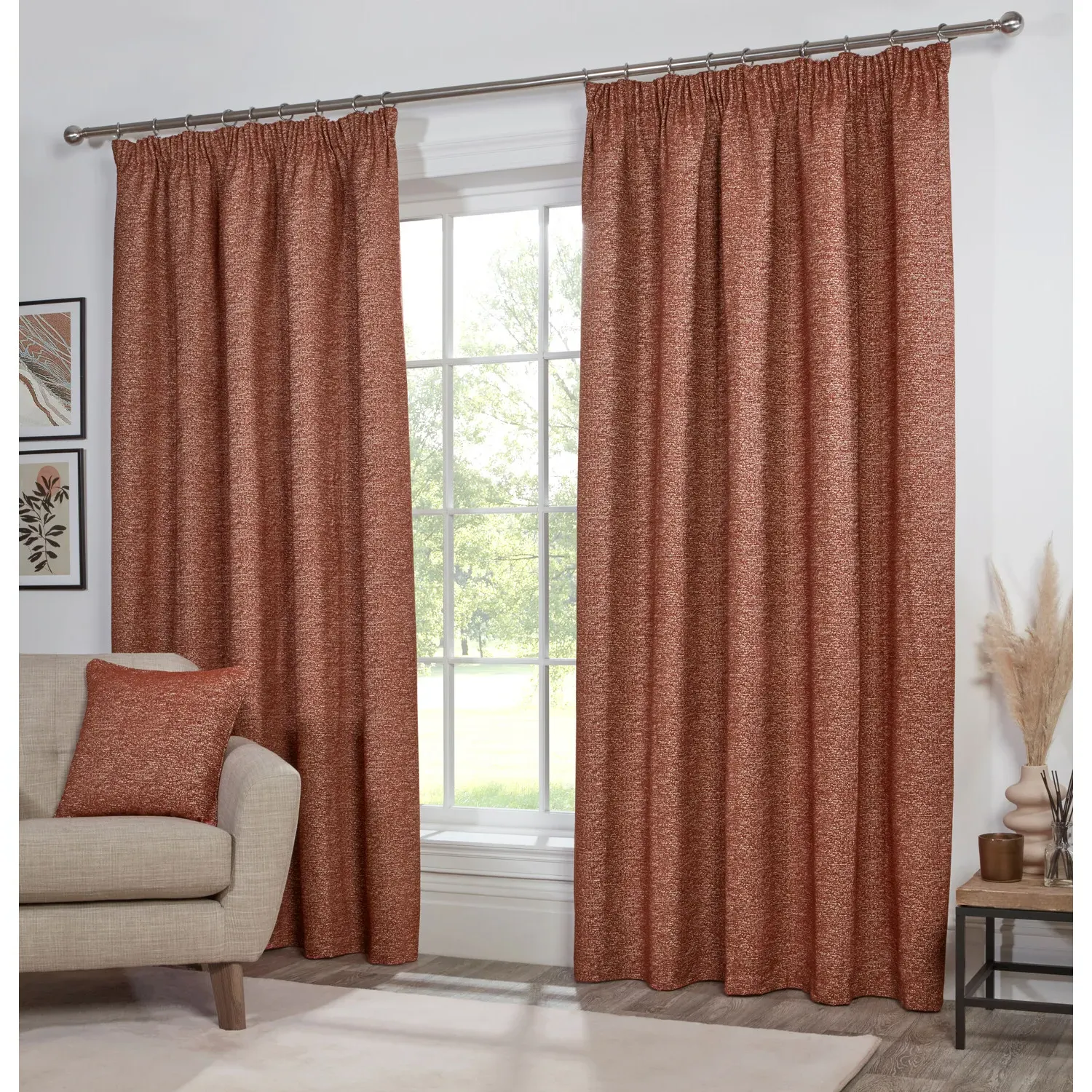 Montreal Chenille Taped Curtain - Rust