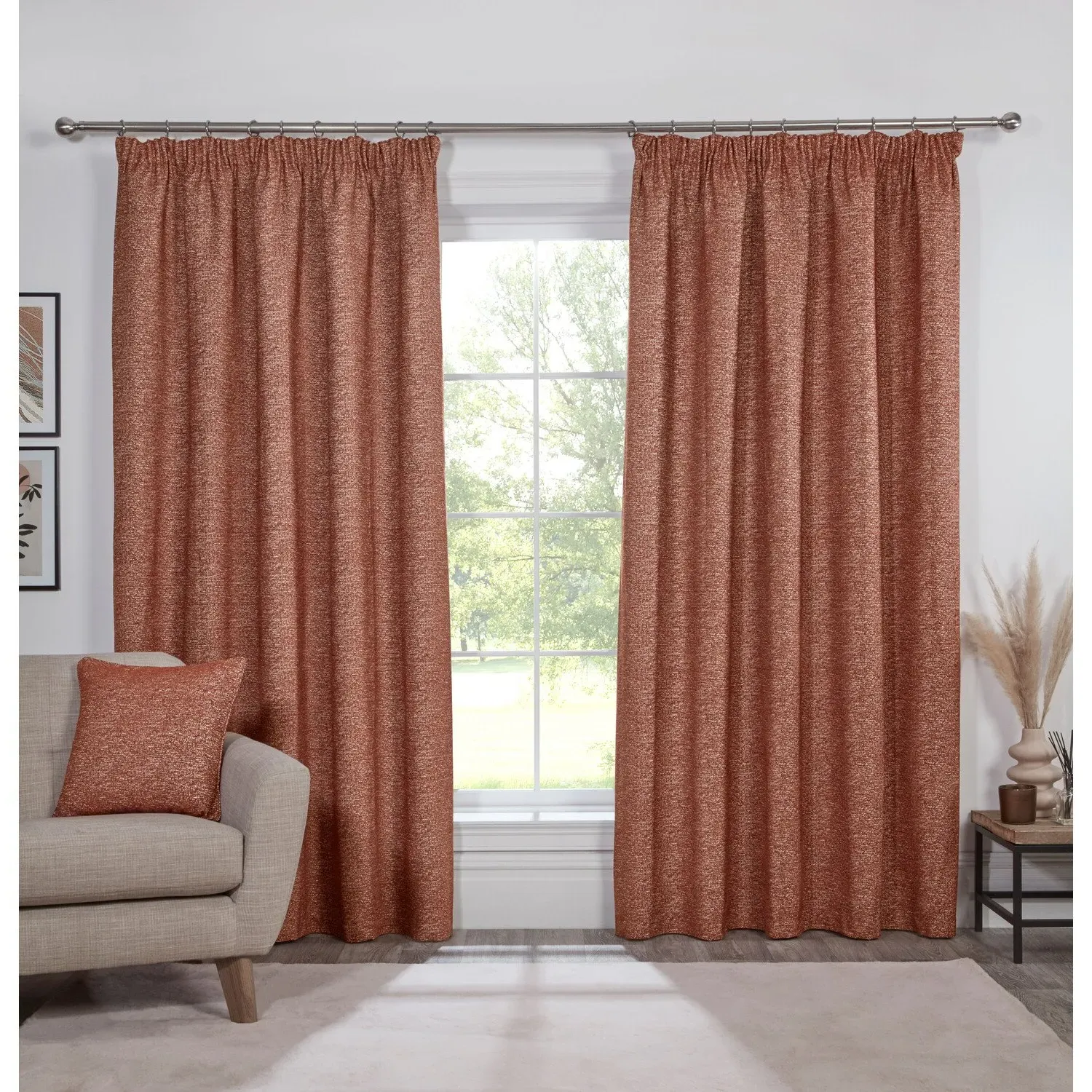 Montreal Chenille Taped Curtain - Rust
