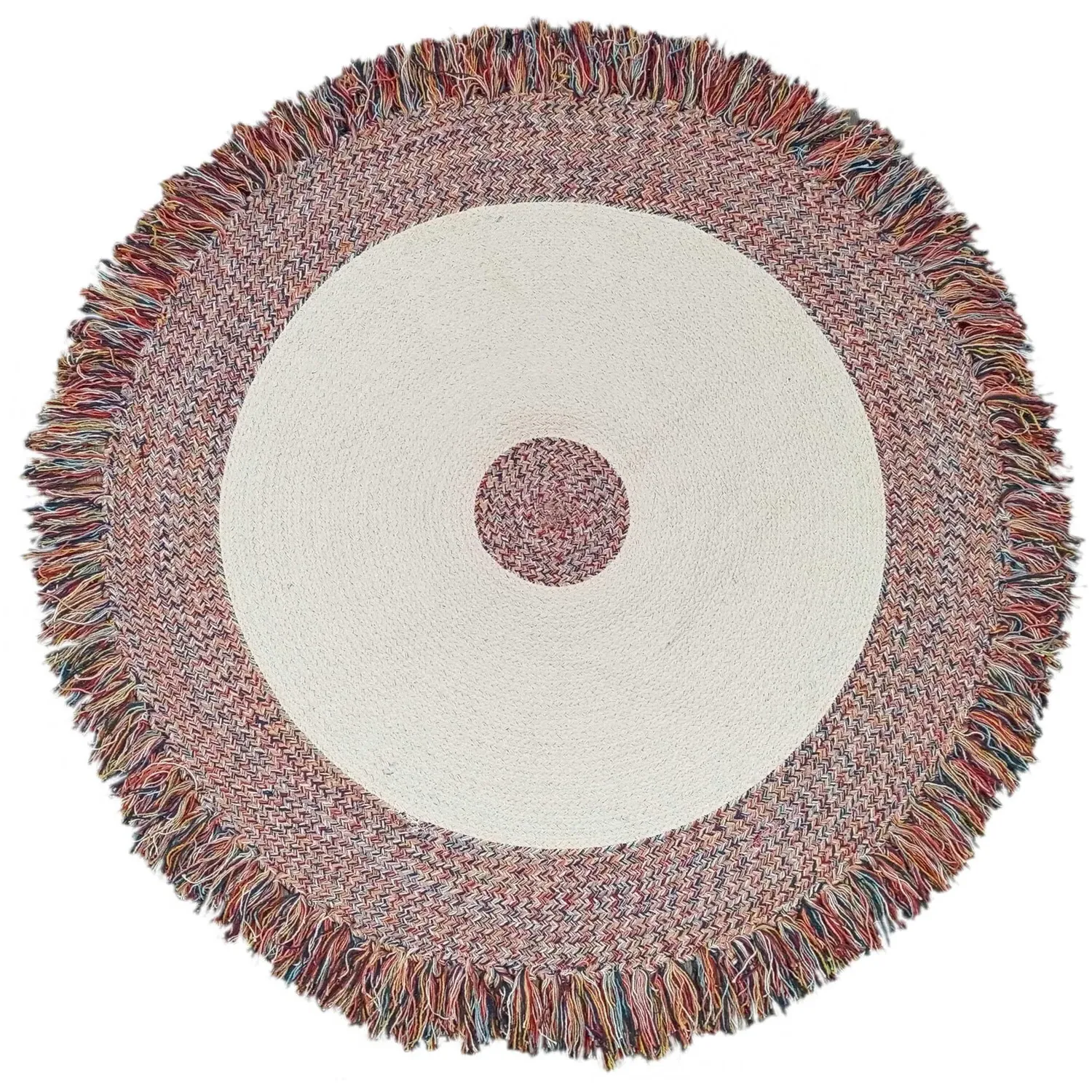 Multi Fringe Round Braided Rug - Brown image