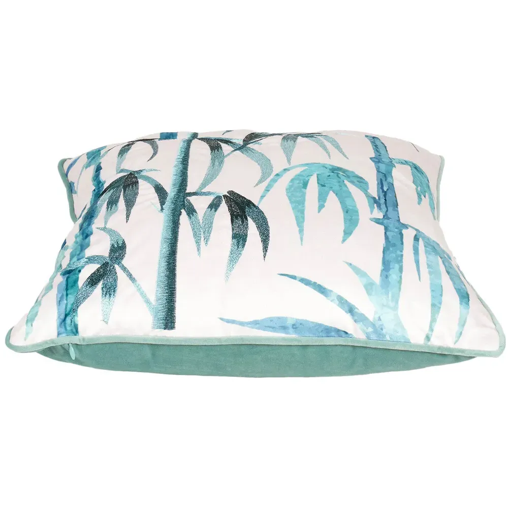 Oriental Bamboo Embroidered Cushion - Blue, Green